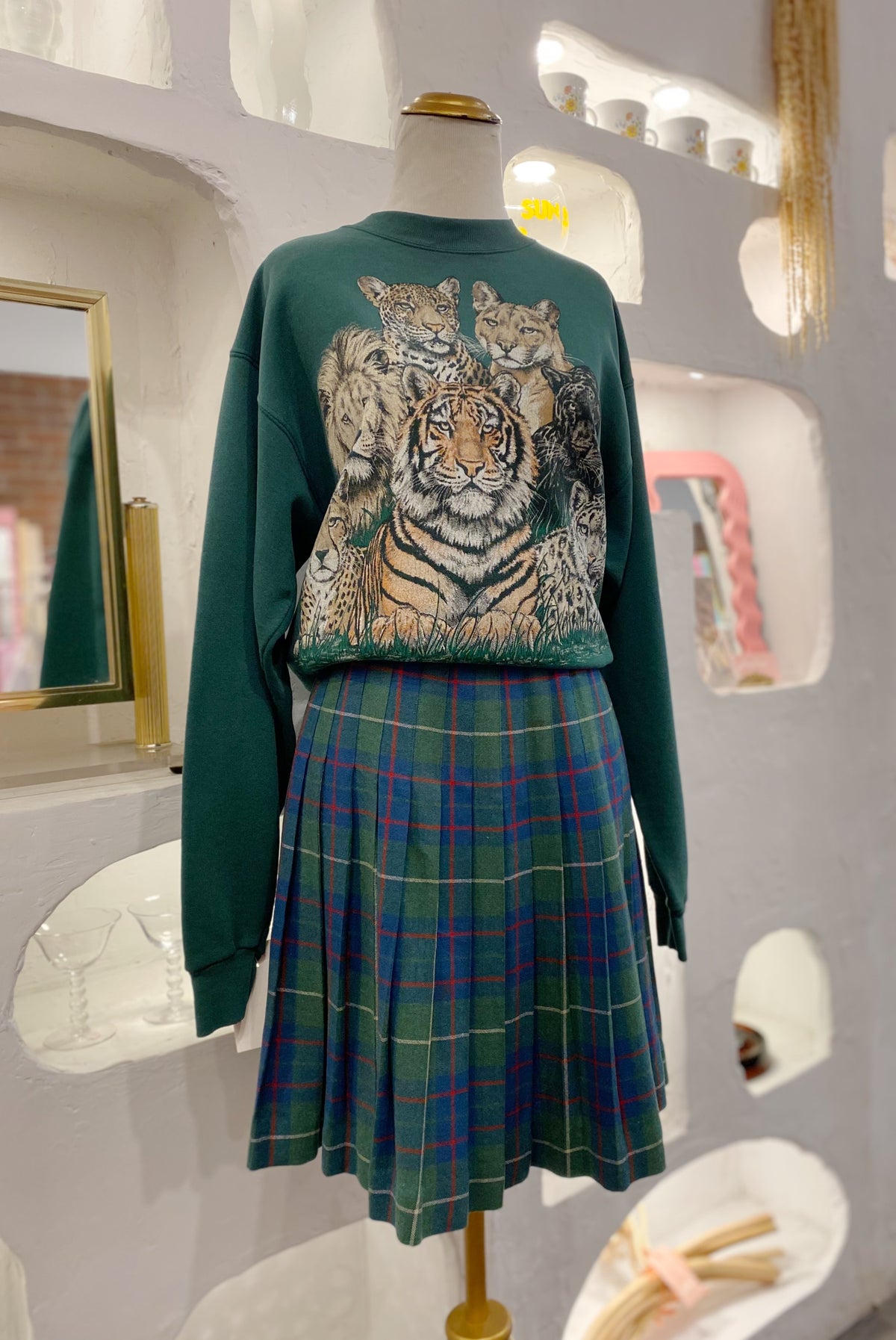 Vintage Tartan Pleated Wool Skirt
