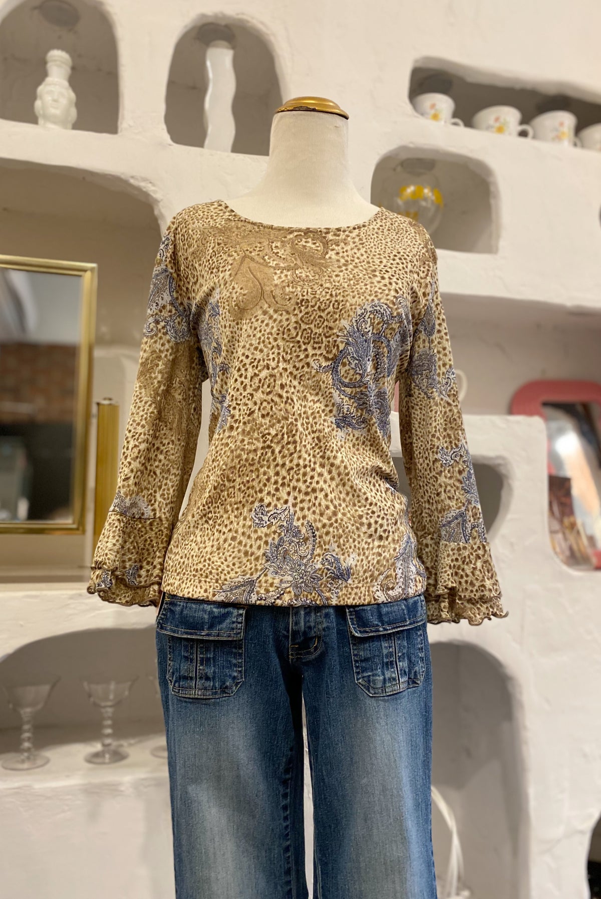 Leopard & Floral Mesh Y2K Blouse