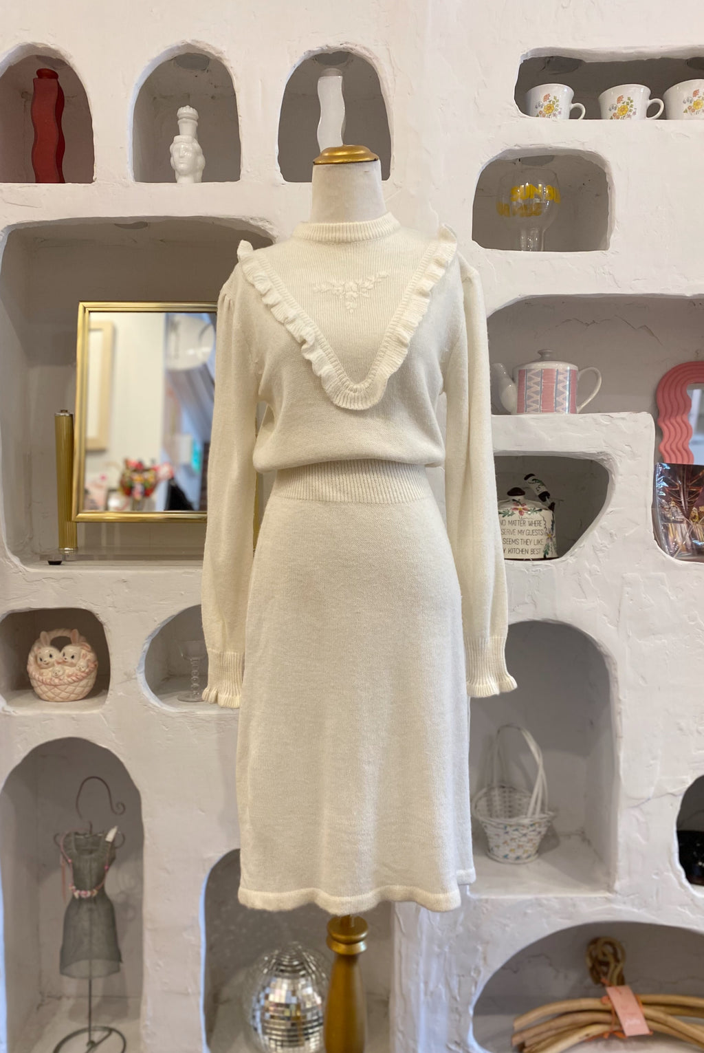 Midi Sweater Dress with Ruffled Detail