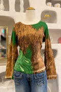 Green & Brown Paisley Beaded Shirt