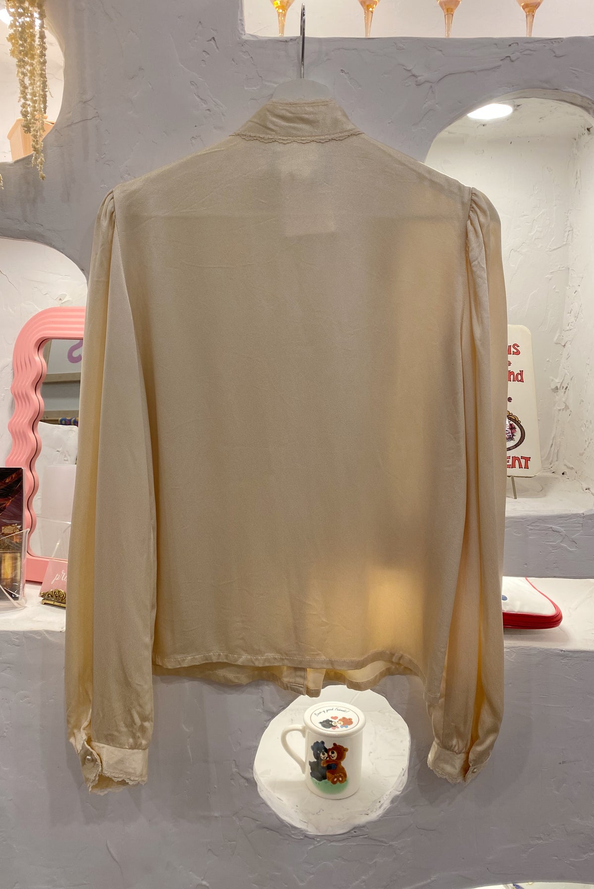 70s Cream Satin Prairie Blouse