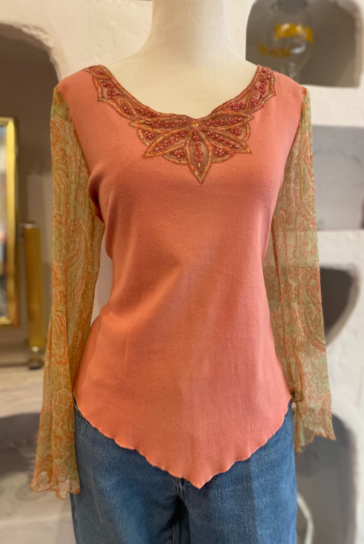Fairy Core Beaded Bell Sleeve Top