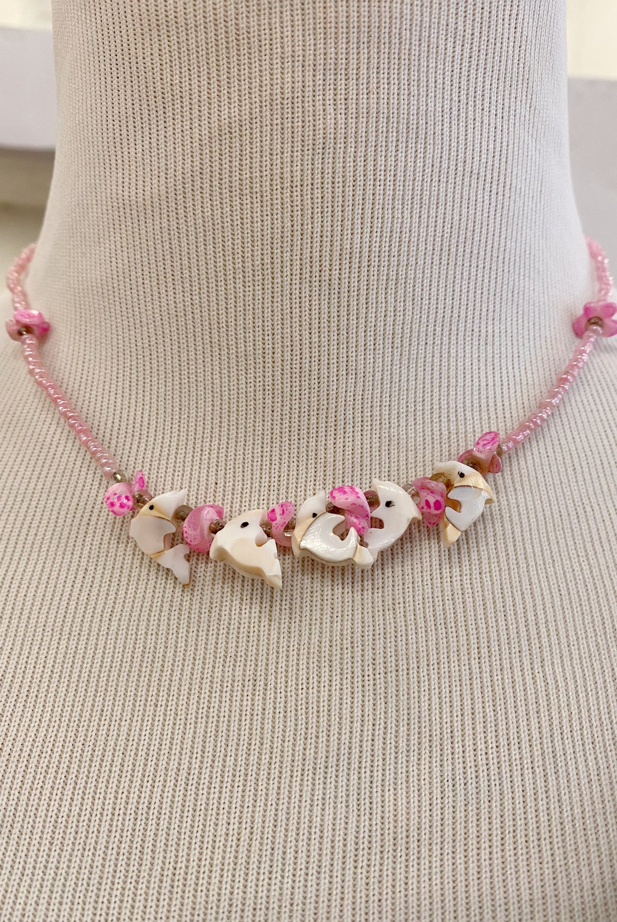 Pink Beaded Dolphin Choker Necklace