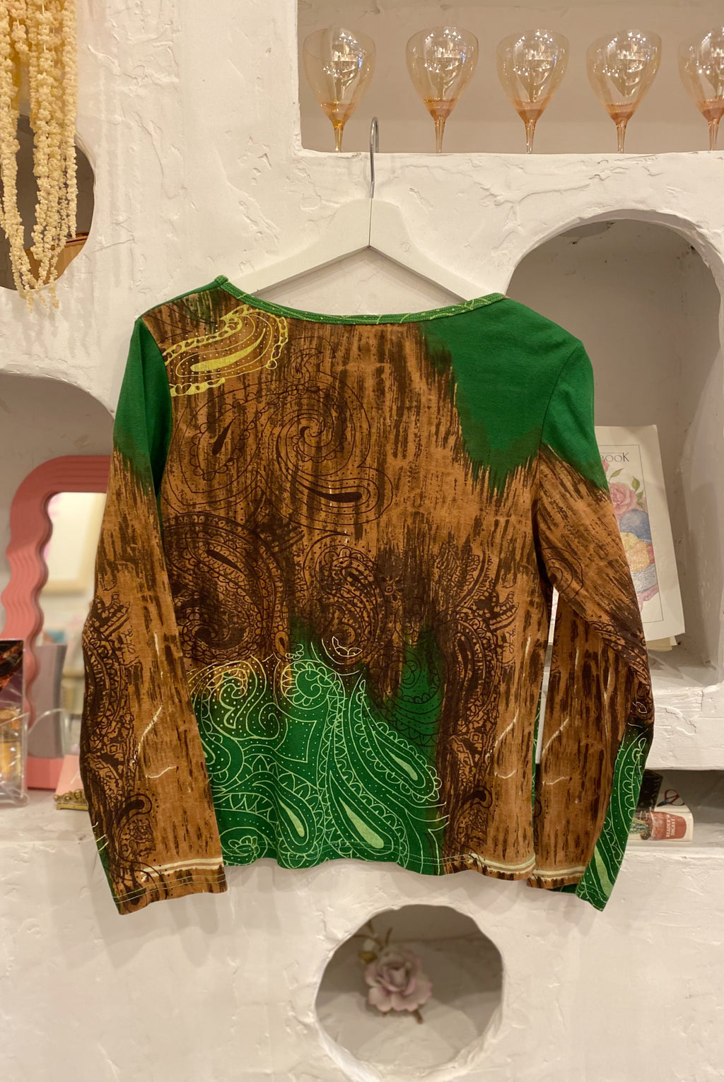 Green & Brown Paisley Beaded Shirt