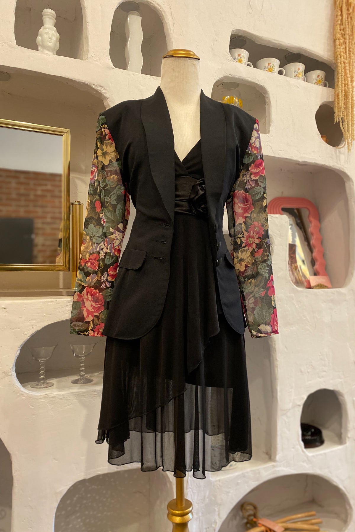 80s Blazer with Sheer Floral Sleeves