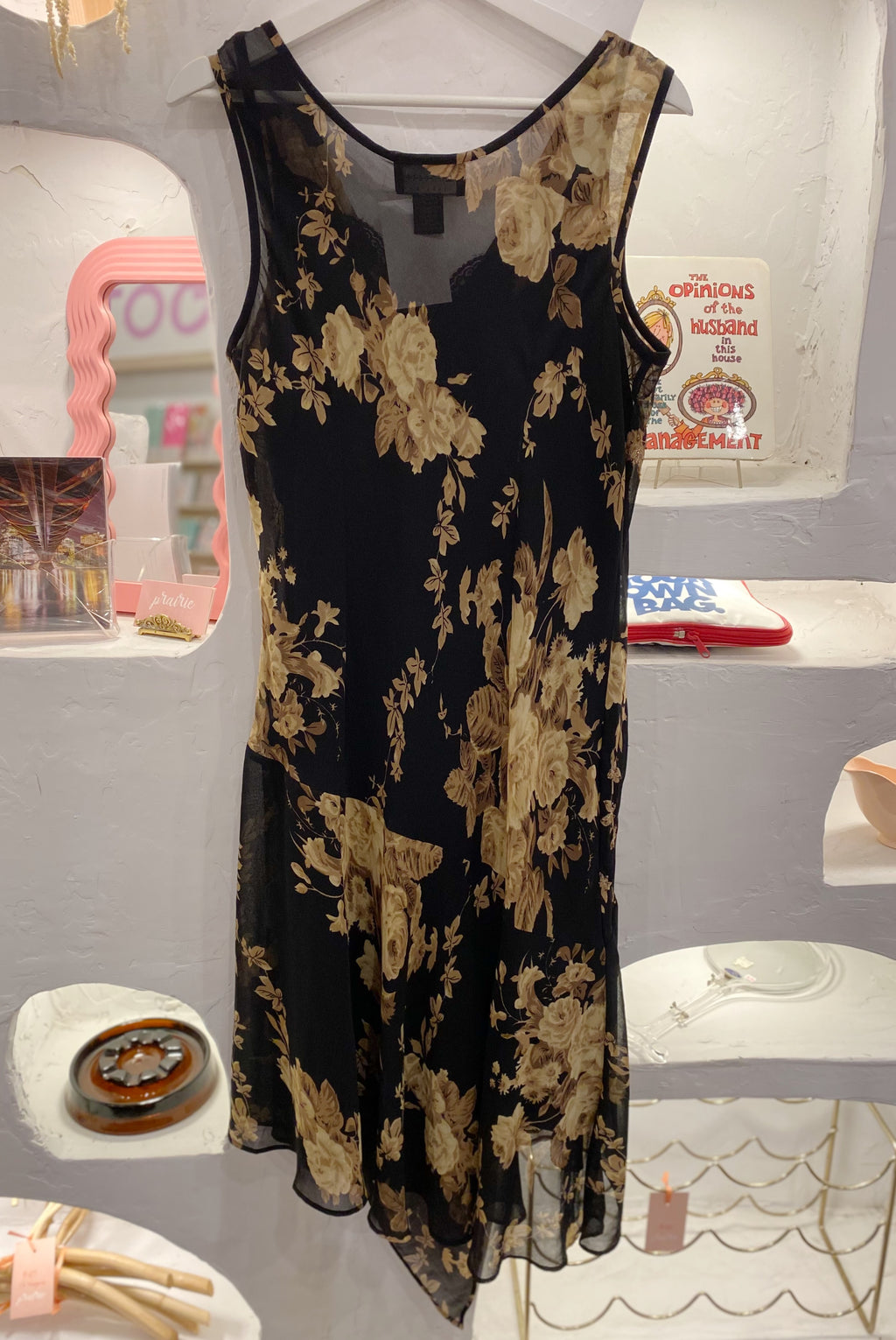 Beaded Floral Mesh Dress with Asymmetrical Hem