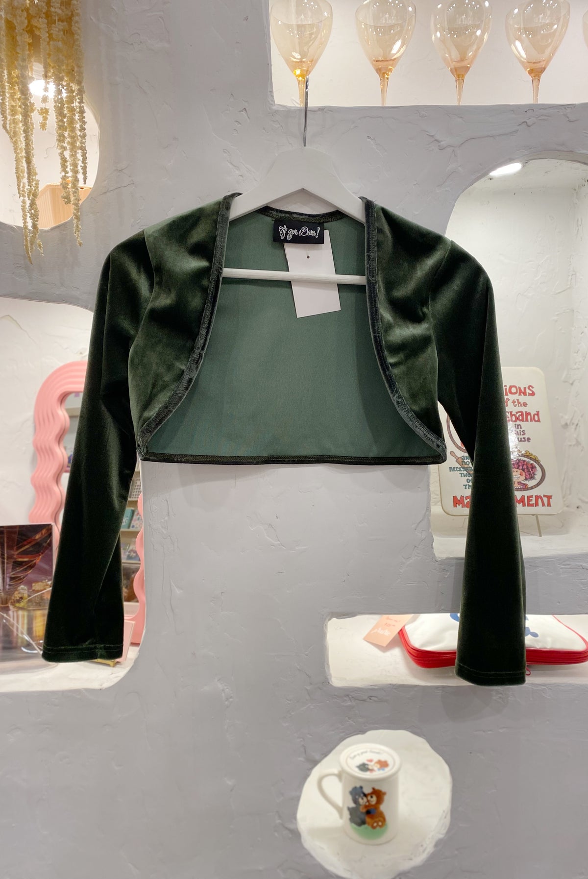 90s Green Velvet Long Sleeve Bolero