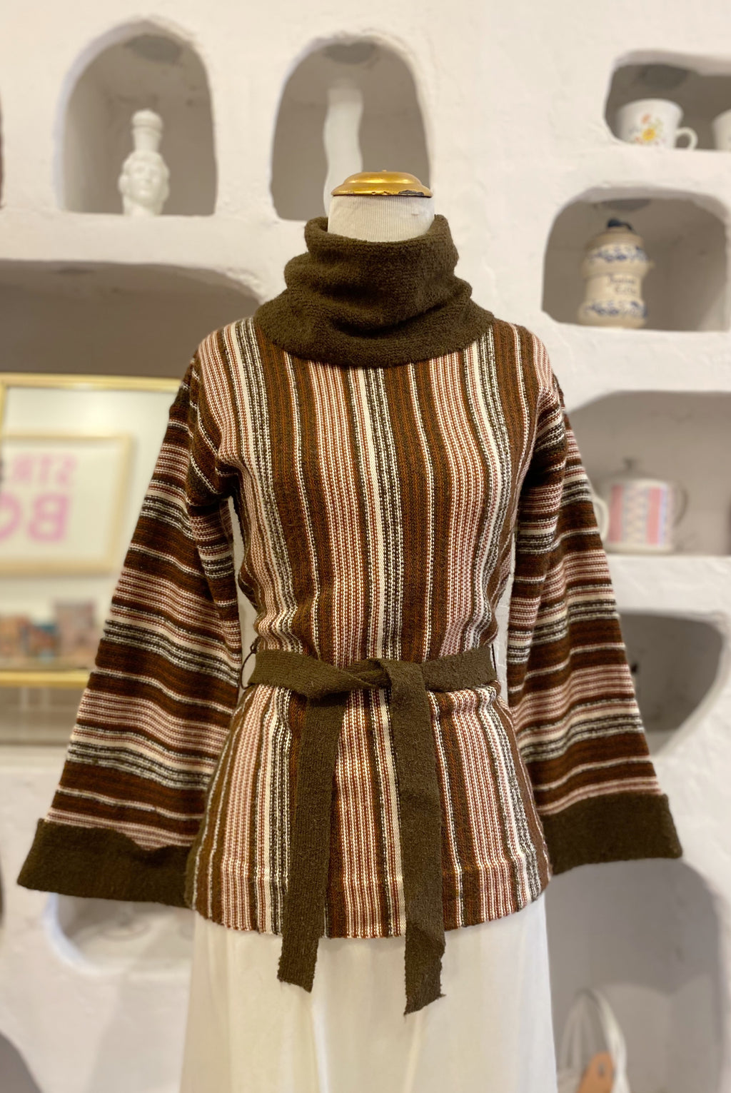 70s Striped Cowl Neck Sweater