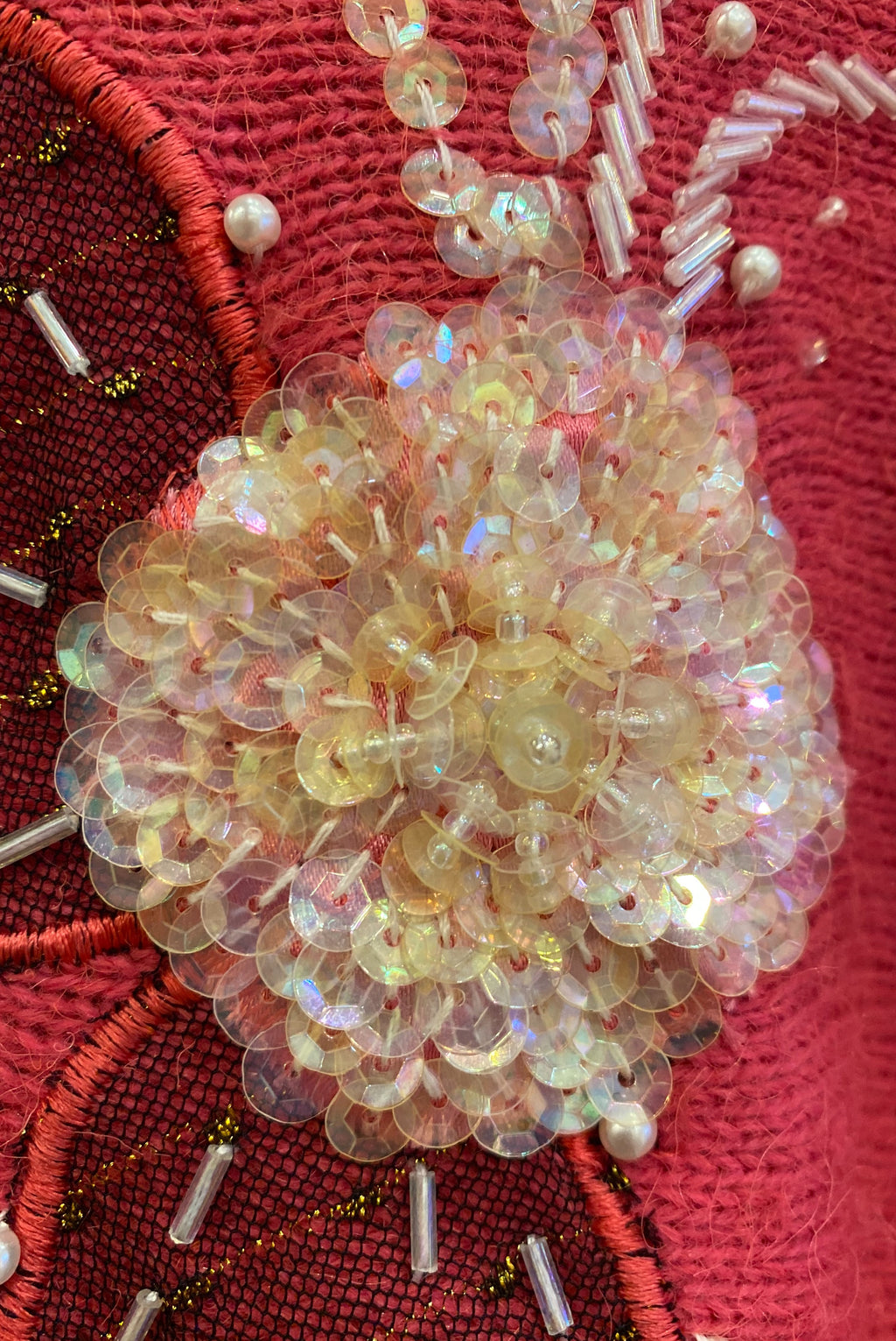 80s Sequin Embellished Magenta Sweater