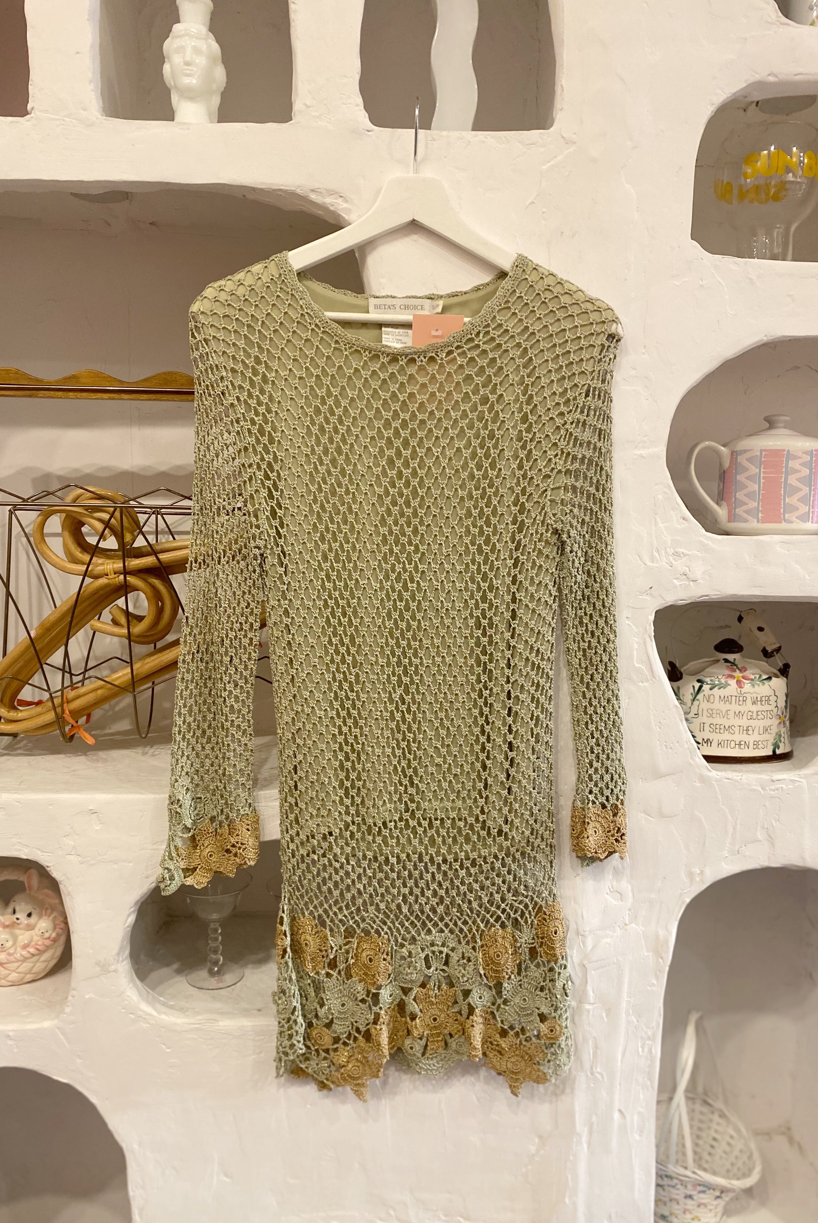 Vintage Green Crochet Embroidered Tunic