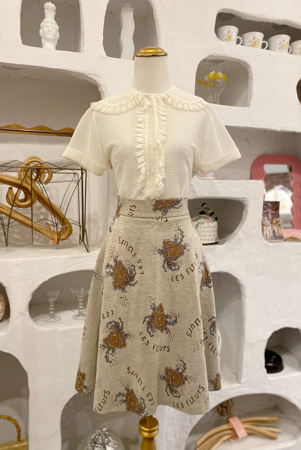Vintage Inspired Pleated Blouse with Lace Placket