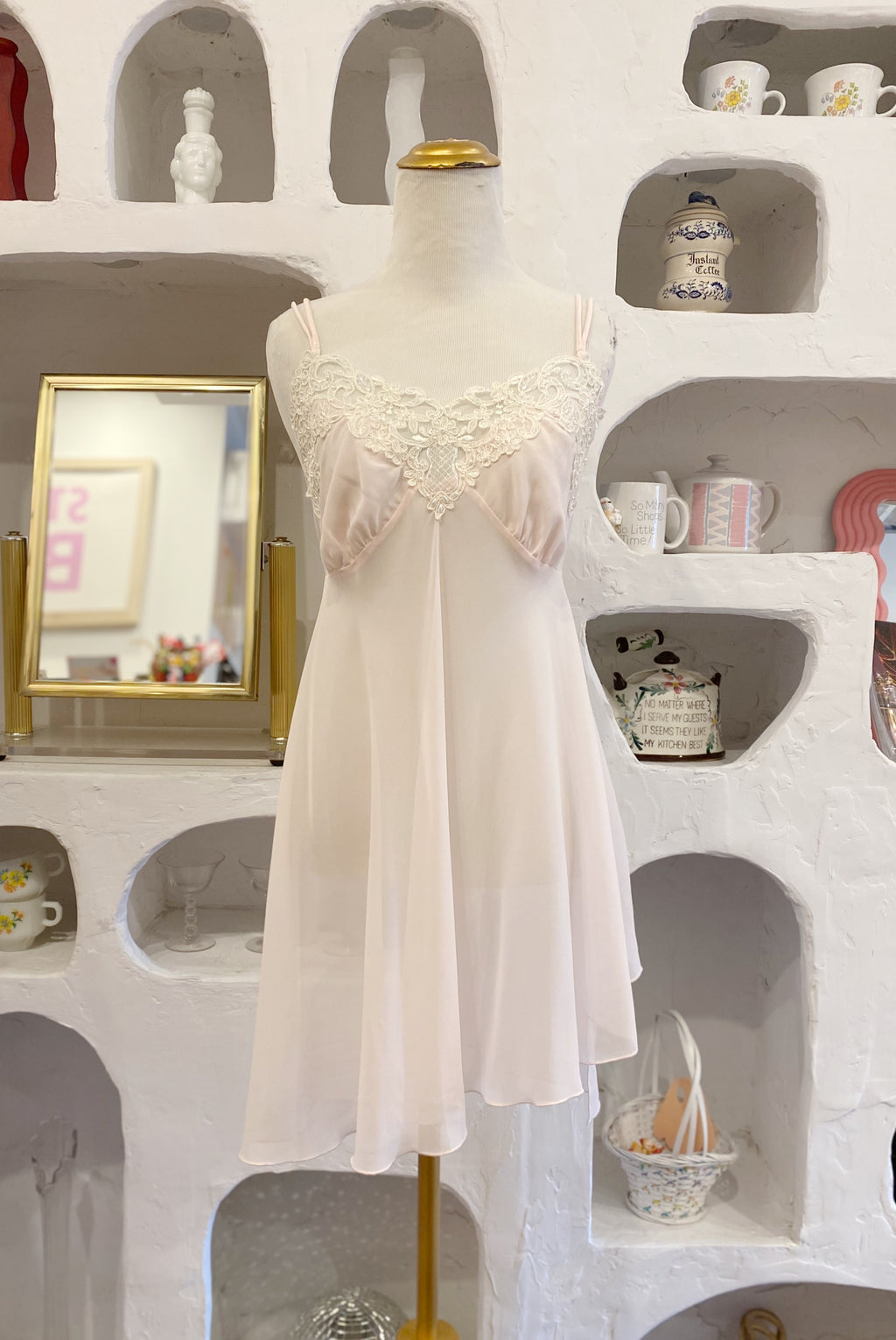 Embroidered Sheer Pink Slip Dress