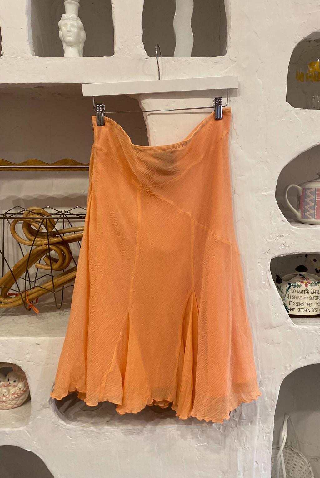 2000s Peach Silk Chiffon Skirt