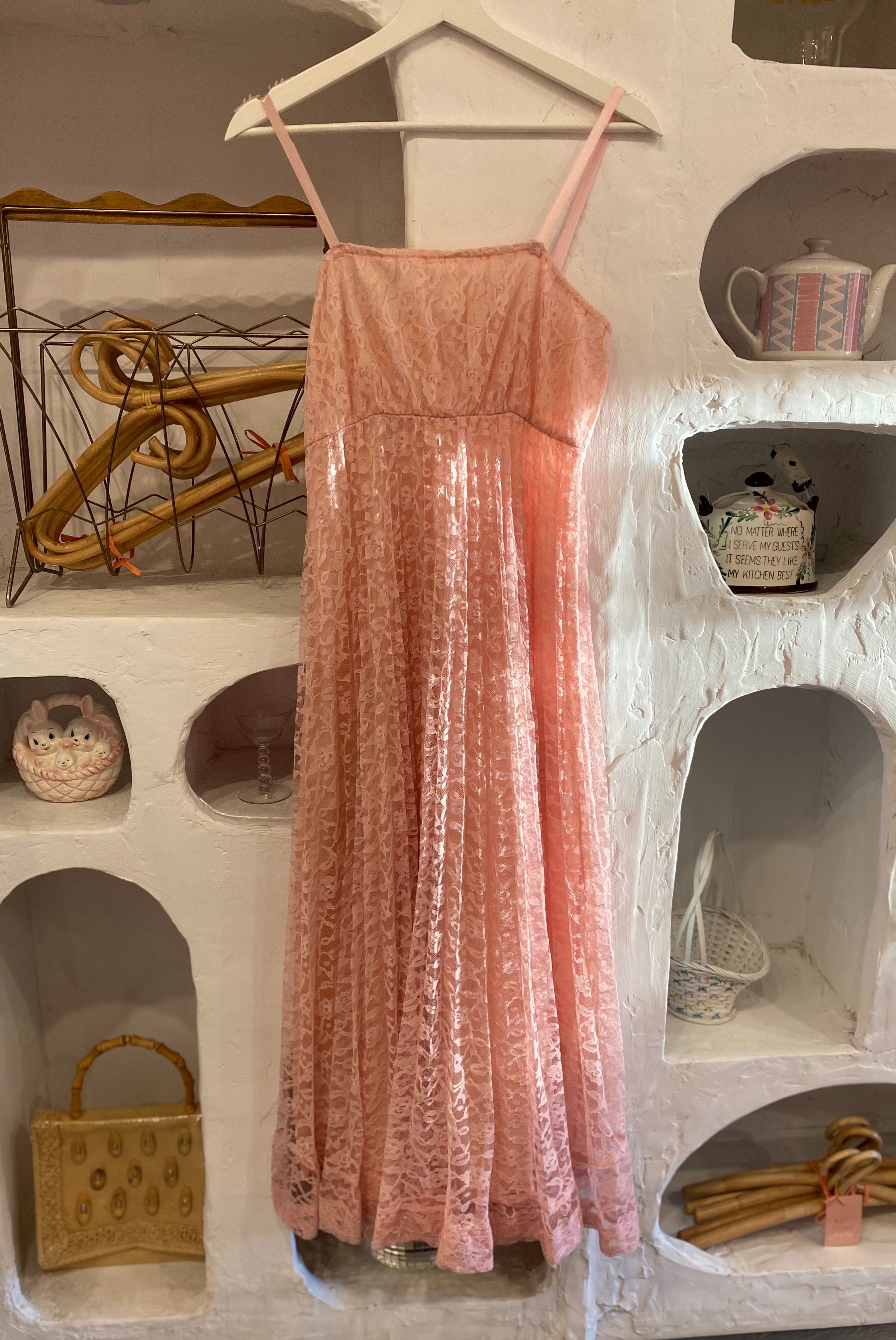 70s Pink Lace Maxi Dress + Cropped Jacket Set