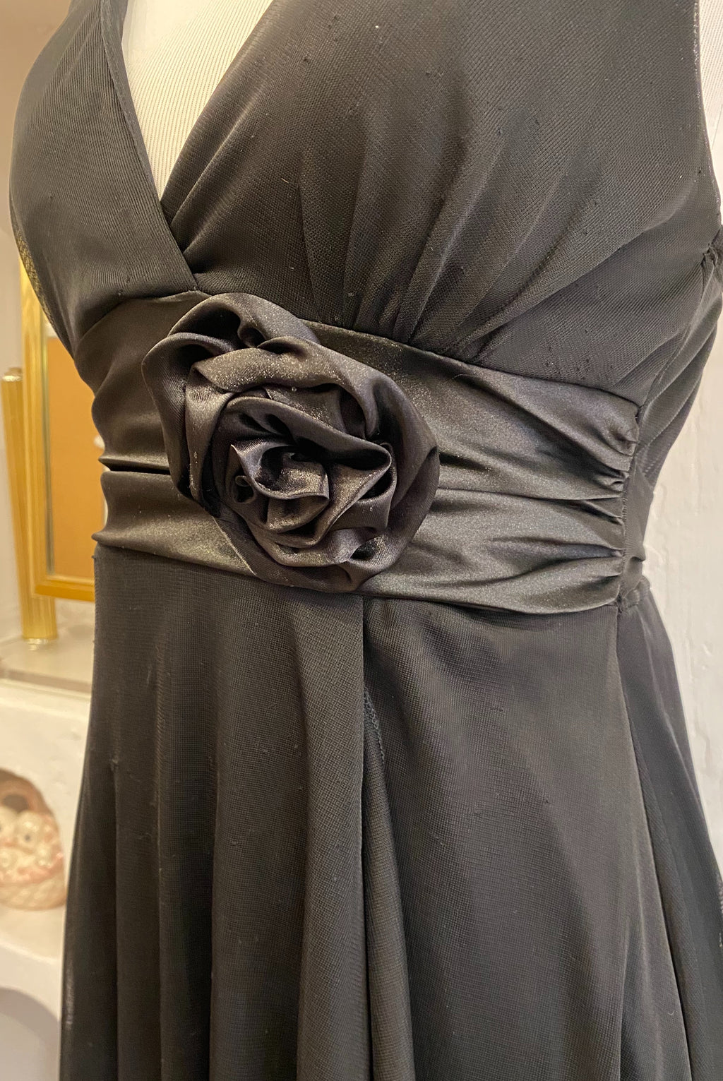 Black Satin & Mesh Cocktail Dress