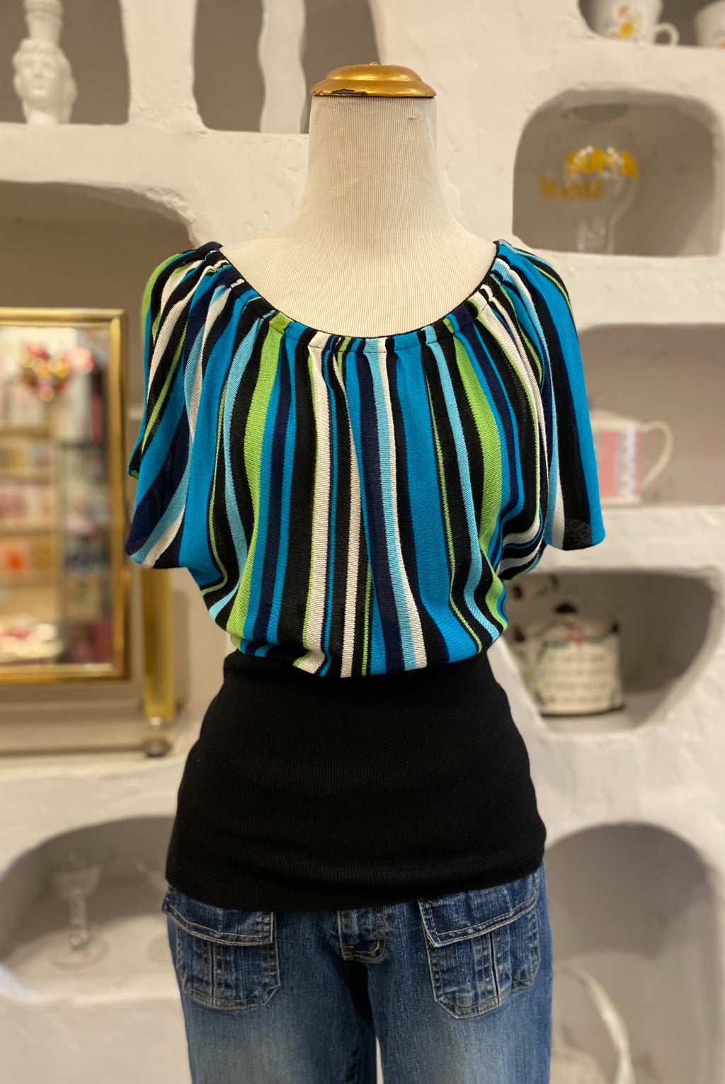 Y2K Striped Knit Top with Cinched Waist