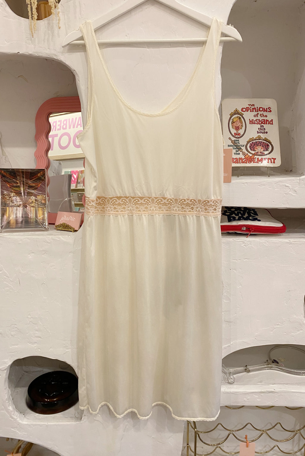 Ivory Slip Dress with Lace Inset