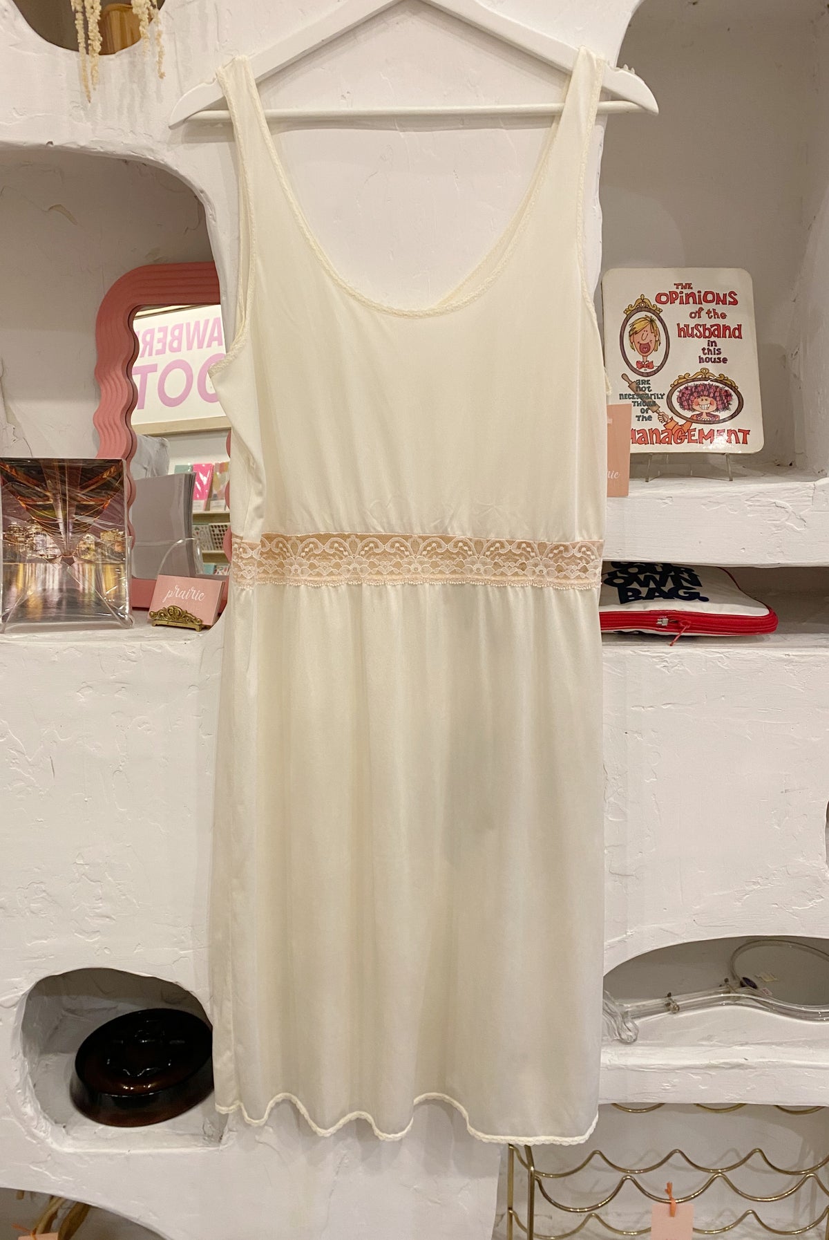 Ivory Slip Dress with Lace Inset
