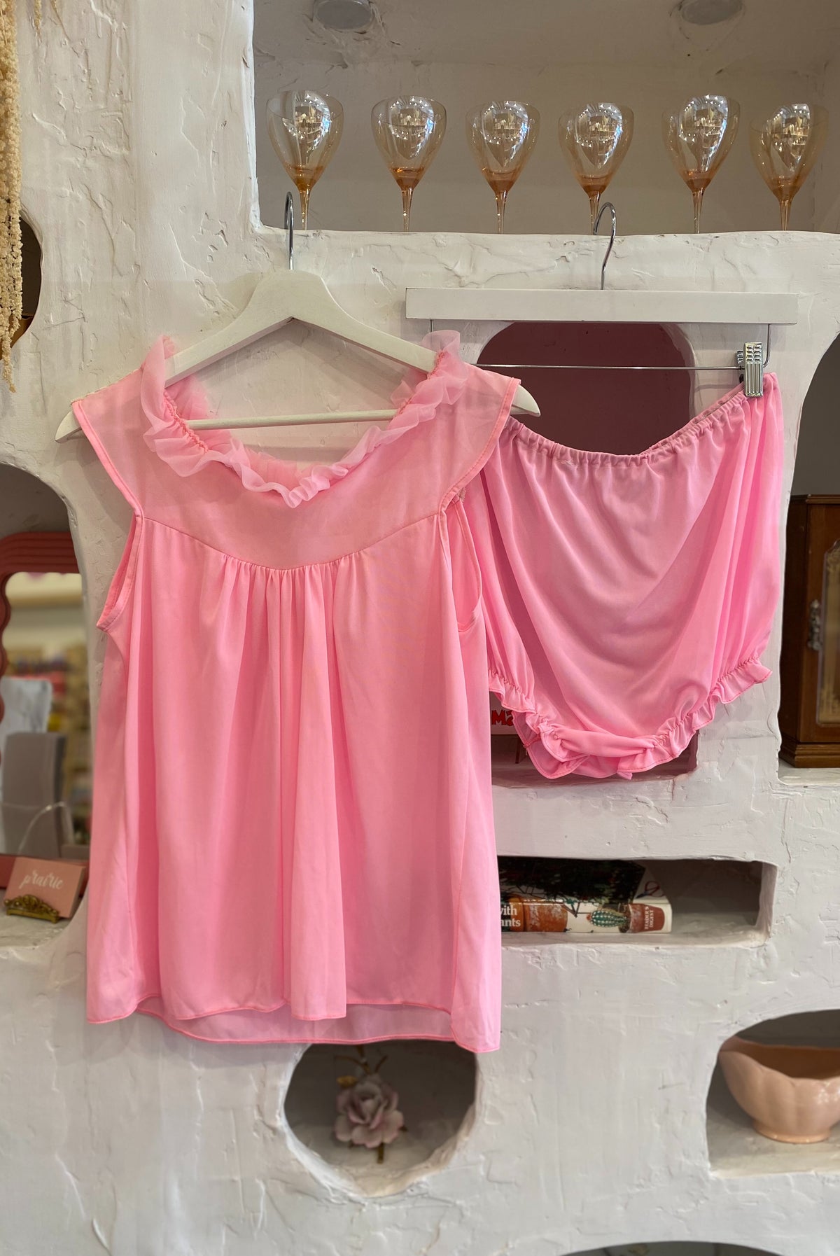Vintage Pink Chiffon Lingerie Set