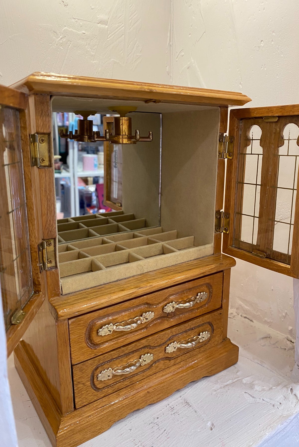 Wooden Tabletop Jewelry Cabinet