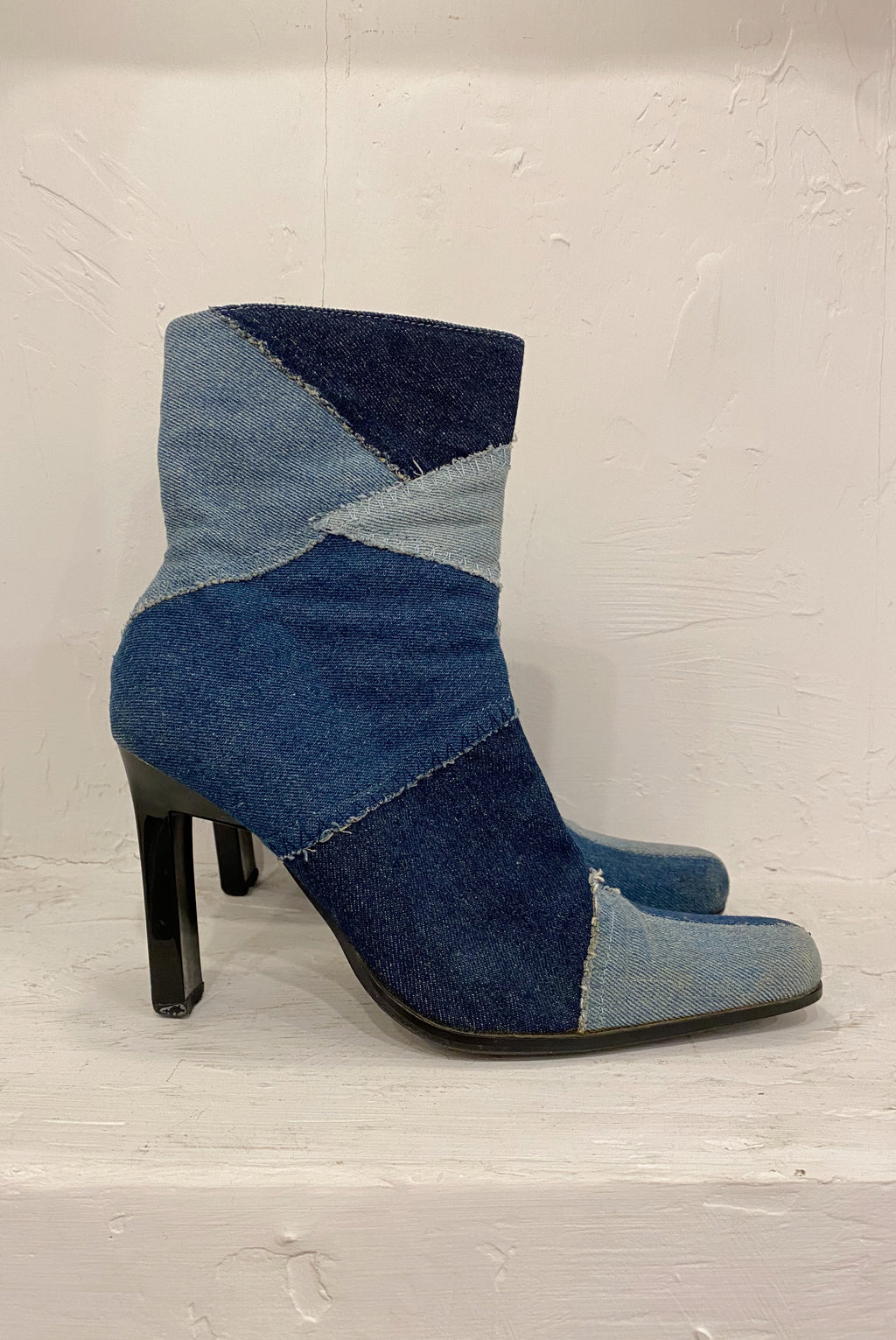 Y2K High Heel Denim Patchwork Boots