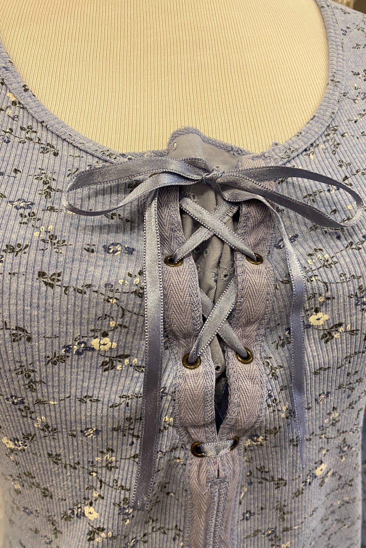 Y2K Floral Ribbed Lace Up Shirt