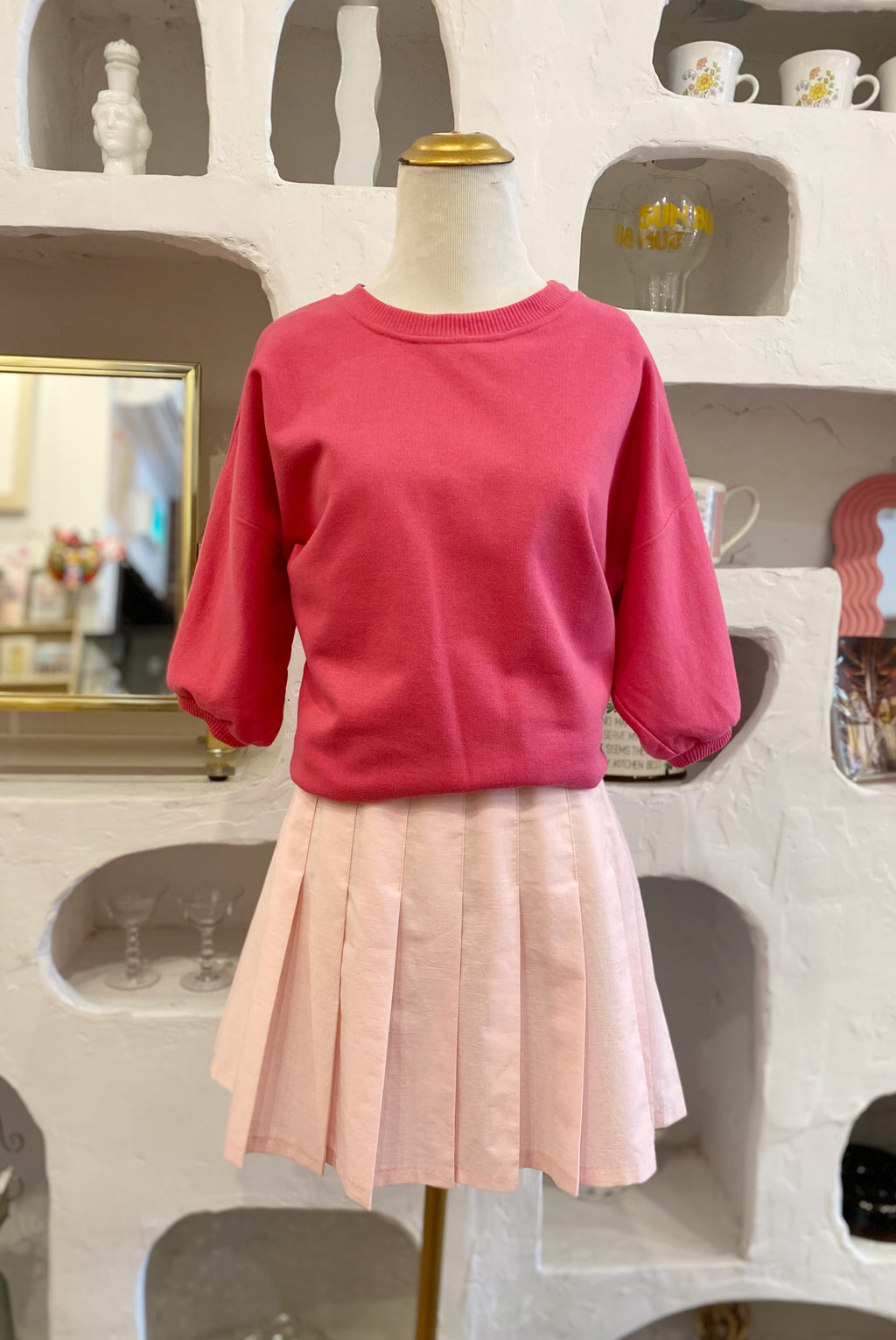Retro Hot Pink Half Sleeve Sweatshirt