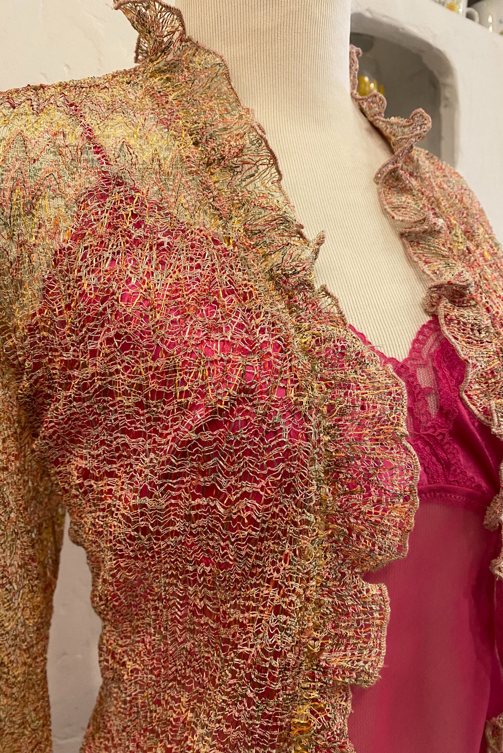 Multicoloured Sheer Open Net Cardigan