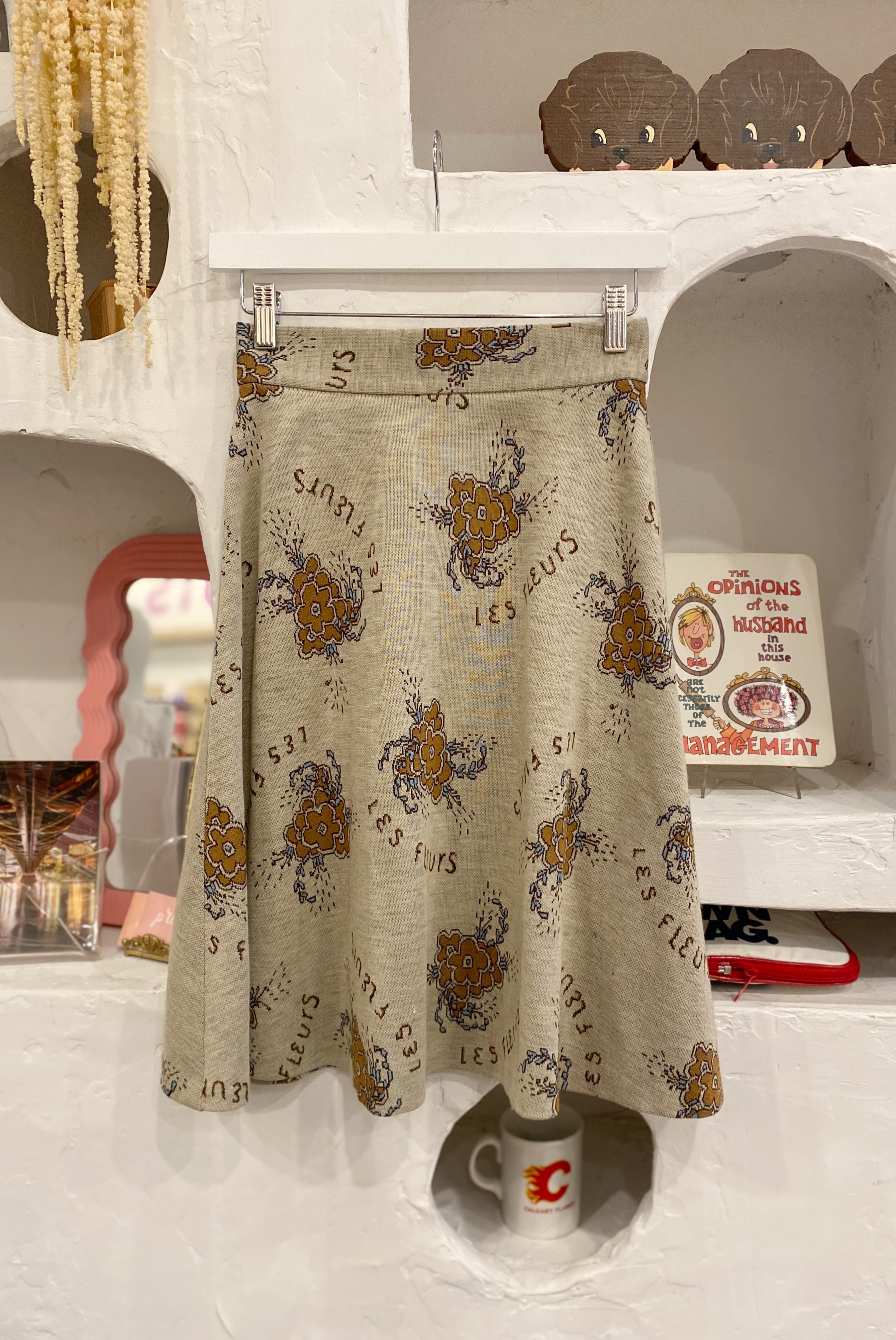 Oatmeal Floral A-Line Skirt