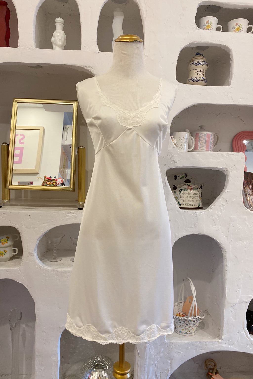 White Slip Dress with Lace Trim