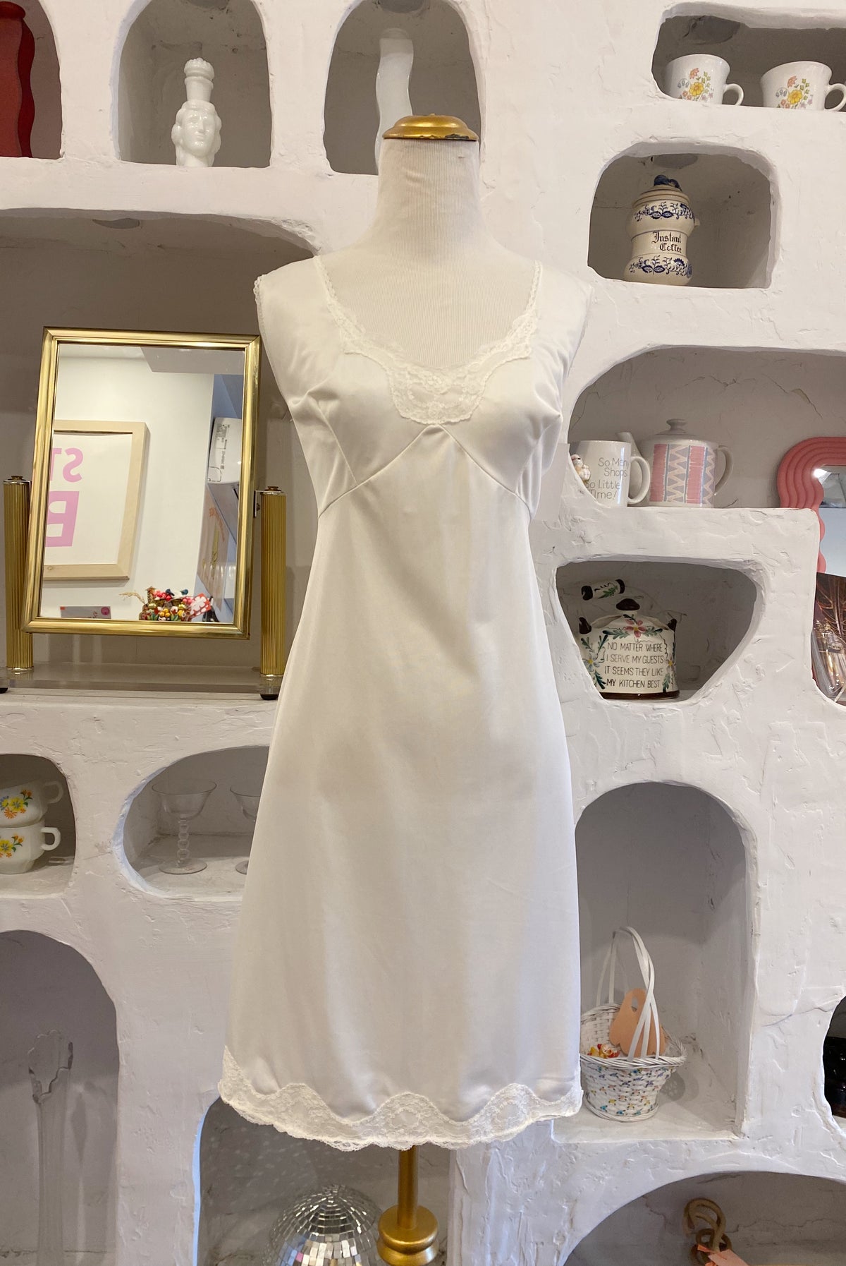 White Slip Dress with Lace Trim
