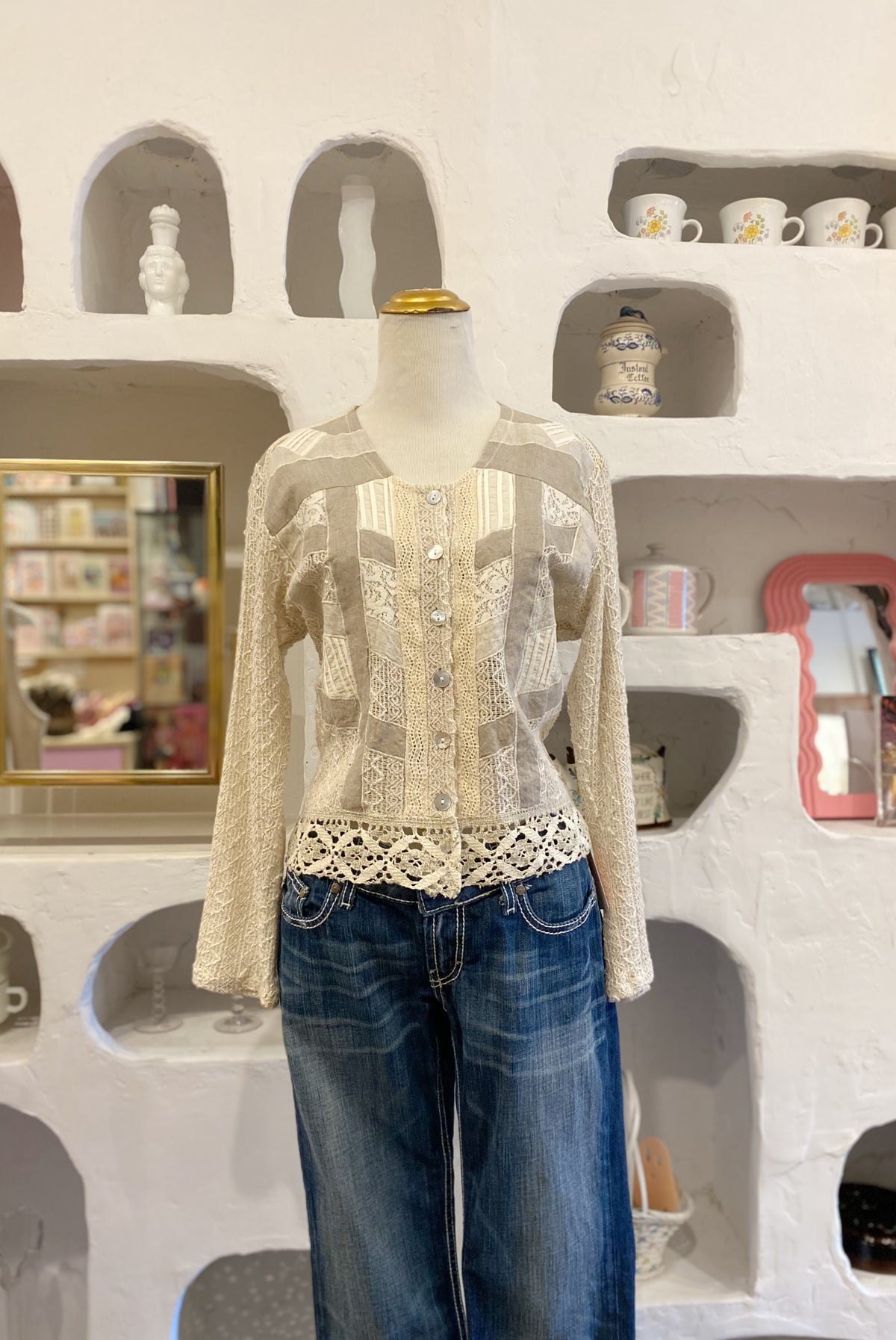 Linen & Lace Pattern Button Up