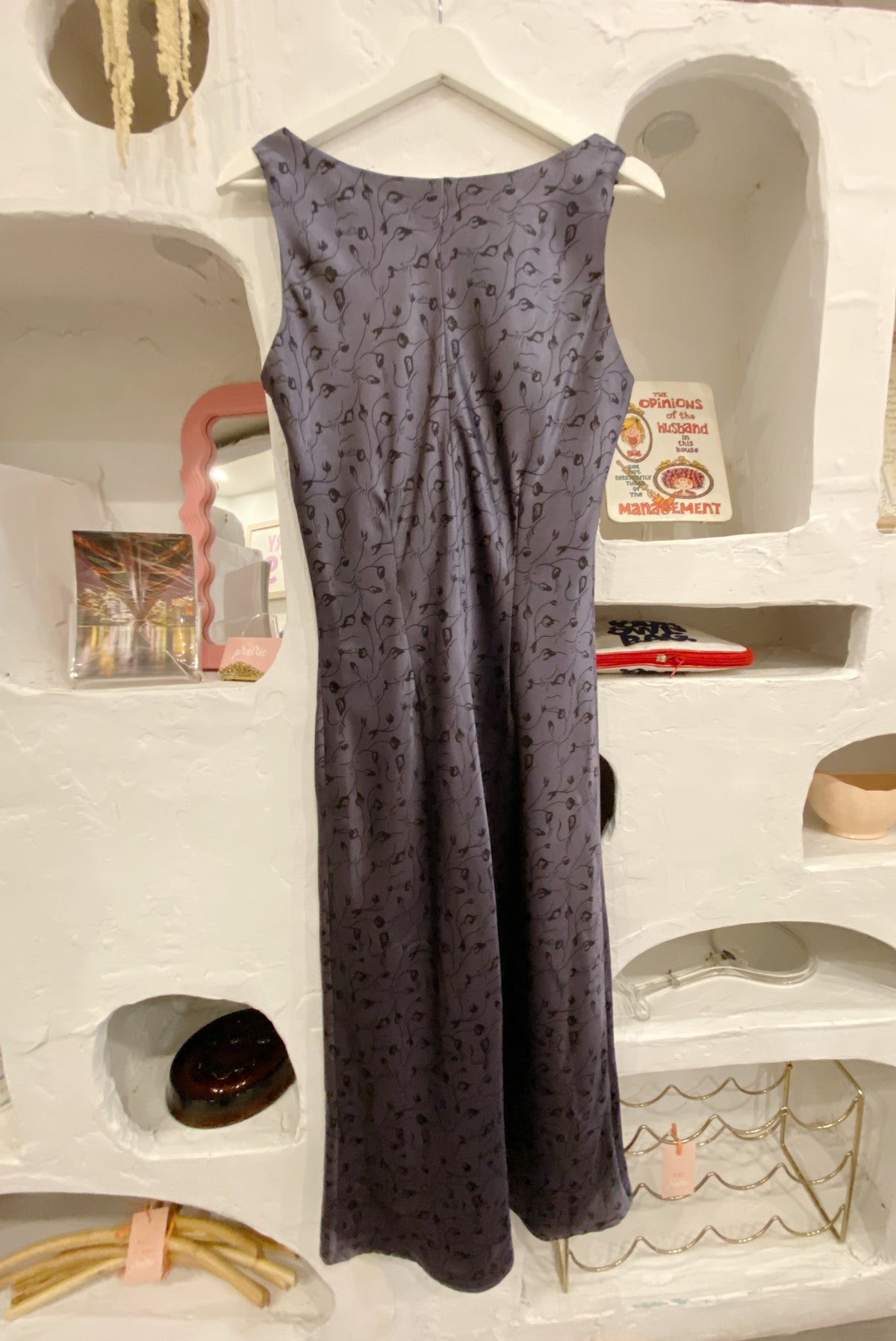 Gray Floral Satin Midi Dress