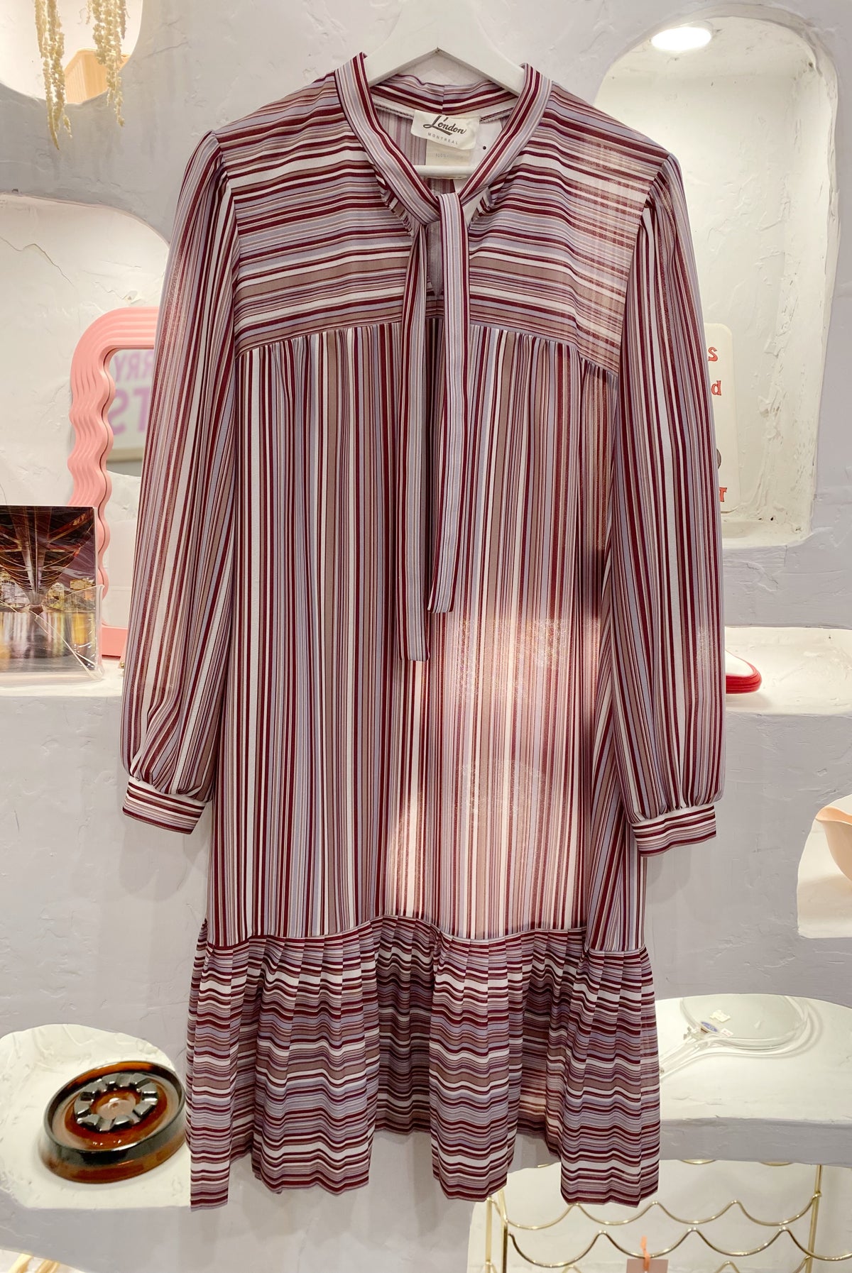 Retro Striped Dress with Pleated Hem