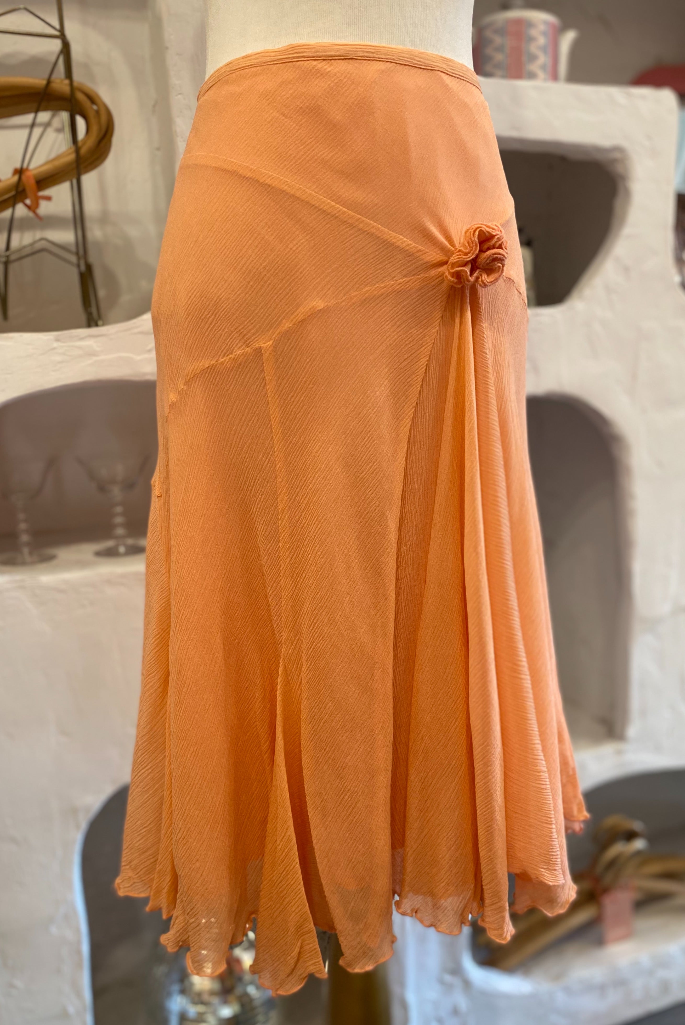 2000s Peach Silk Chiffon Skirt