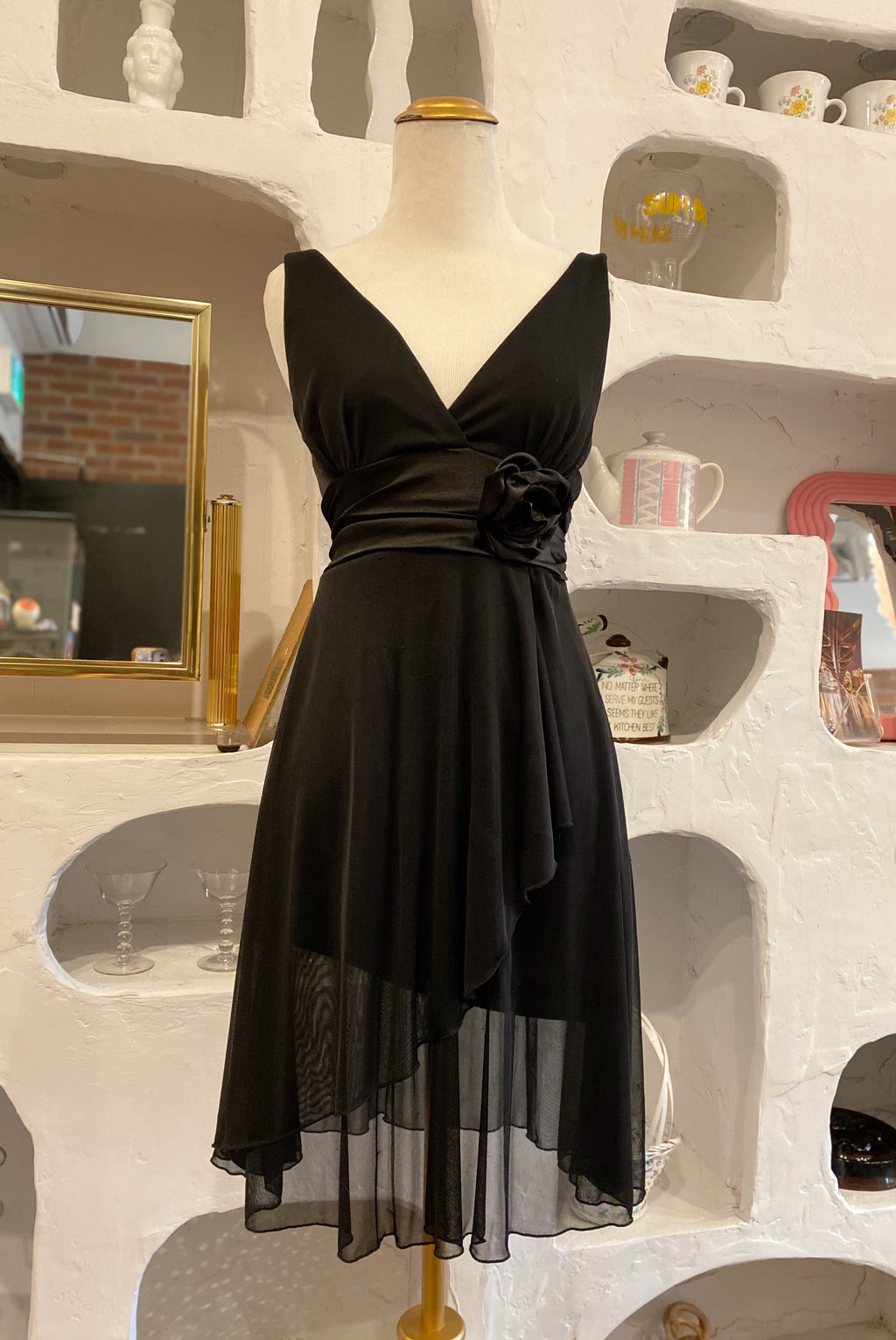 Black Satin & Mesh Cocktail Dress