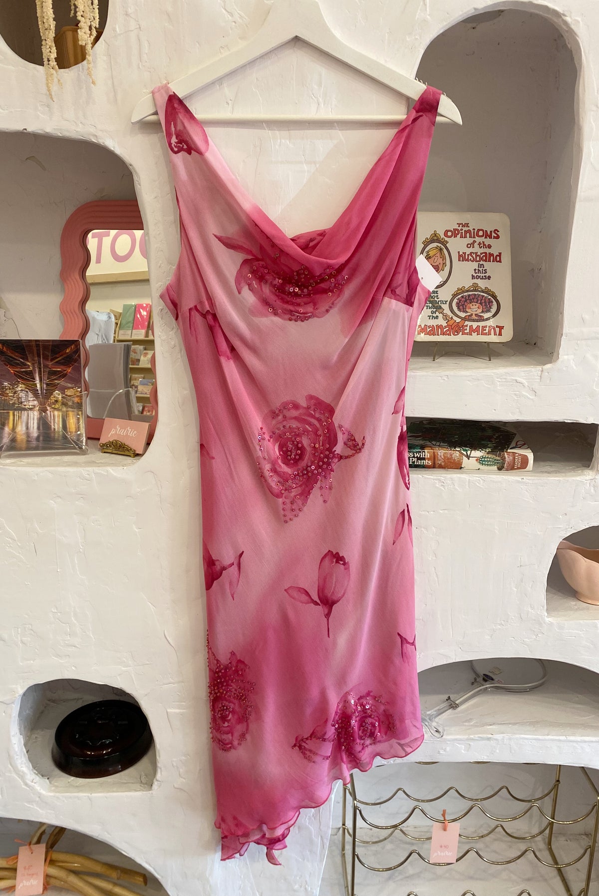 Pink Floral Asymmetrical Beaded Dress