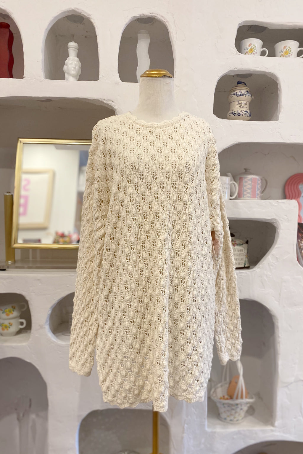 Cream 90s Knit Cotton Pullover