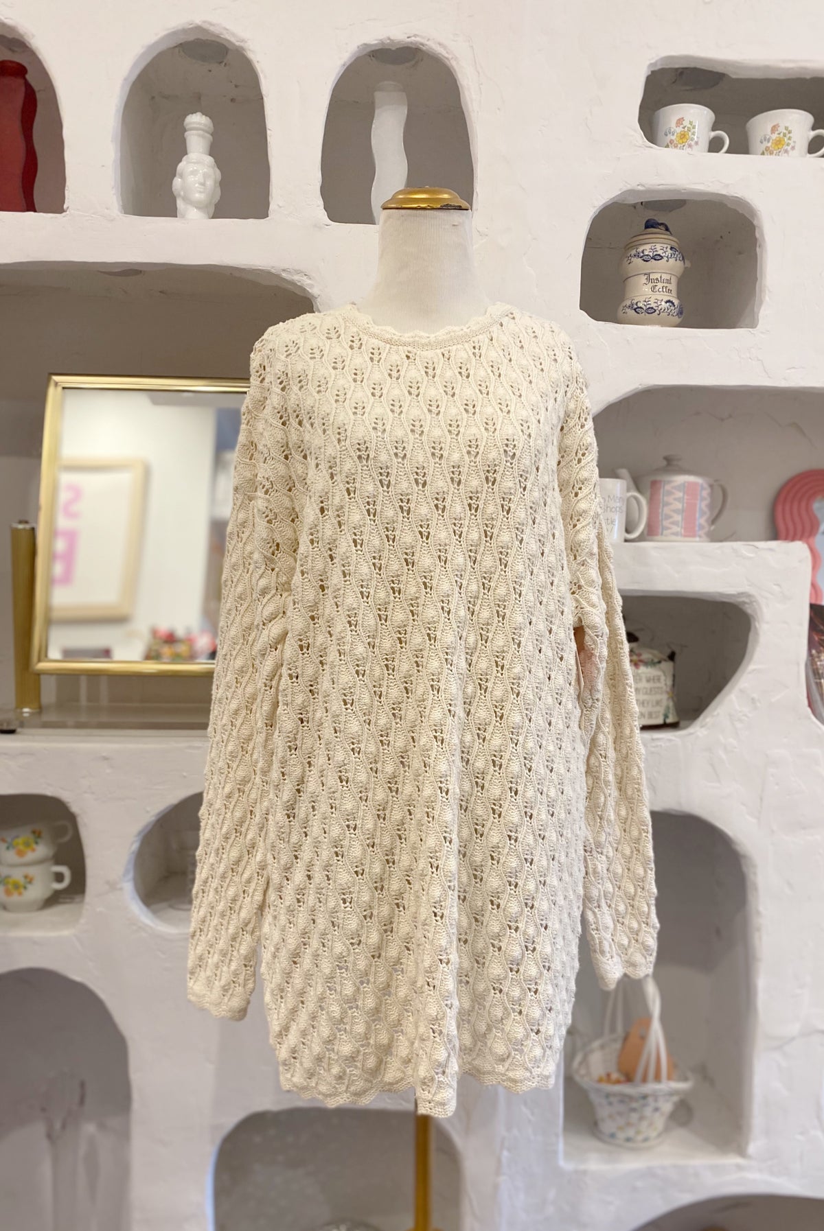 Cream 90s Knit Cotton Pullover