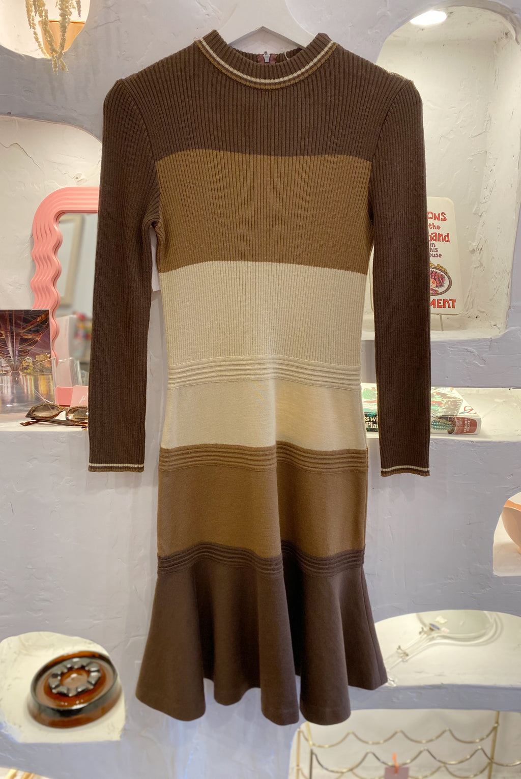Striped Ribbed Knit Sweater Dress