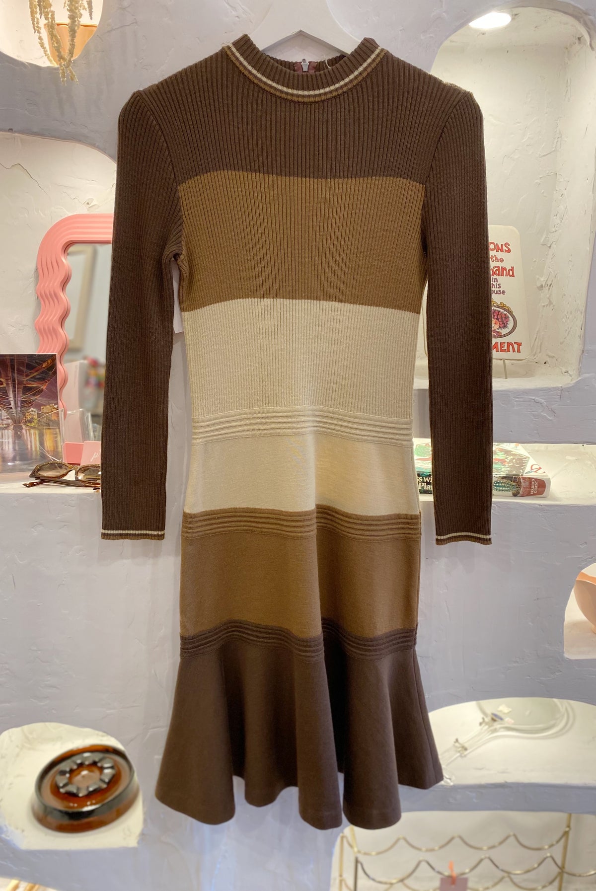 Striped Ribbed Knit Sweater Dress