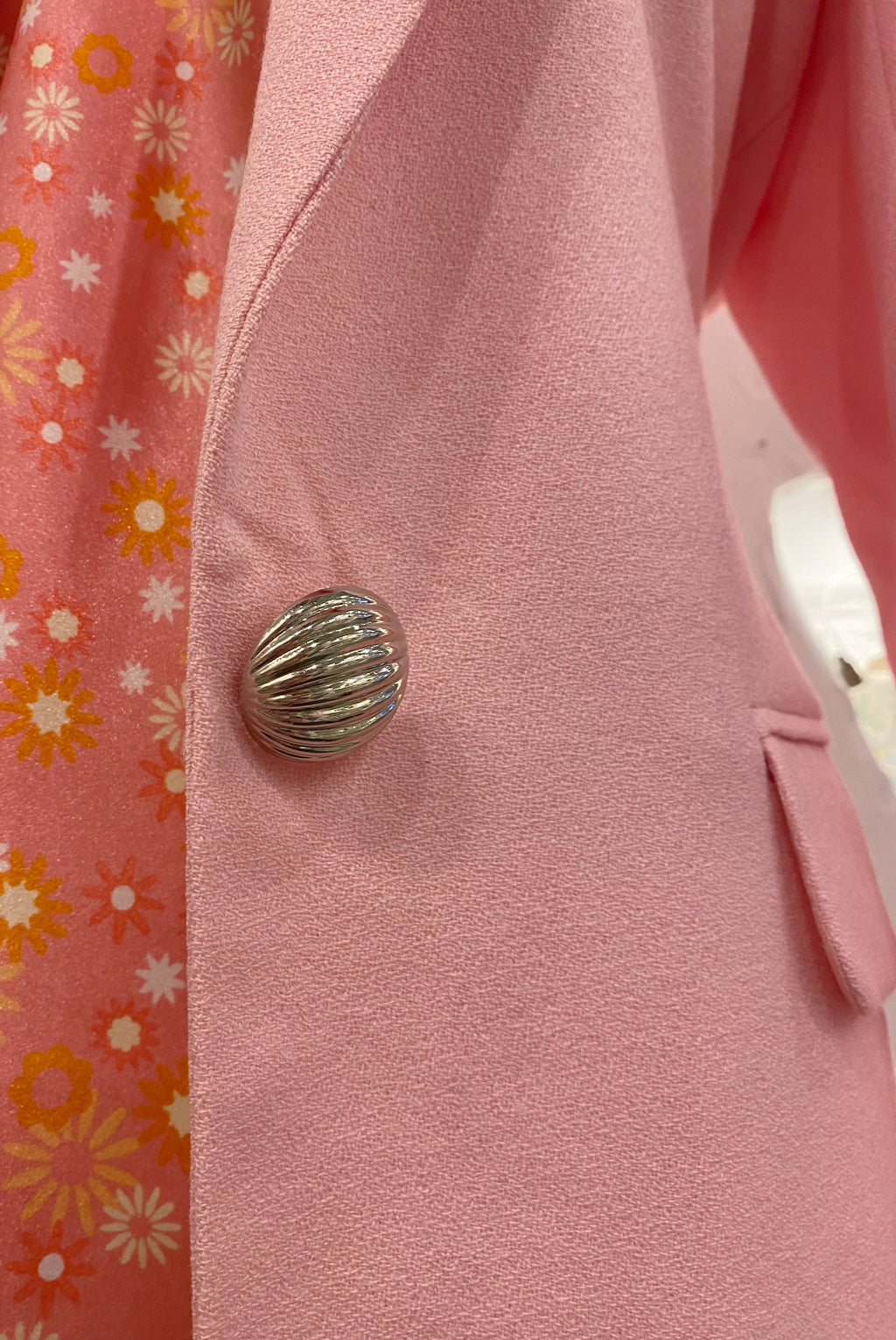 Pink Wool Blazer with Shoulder Pads