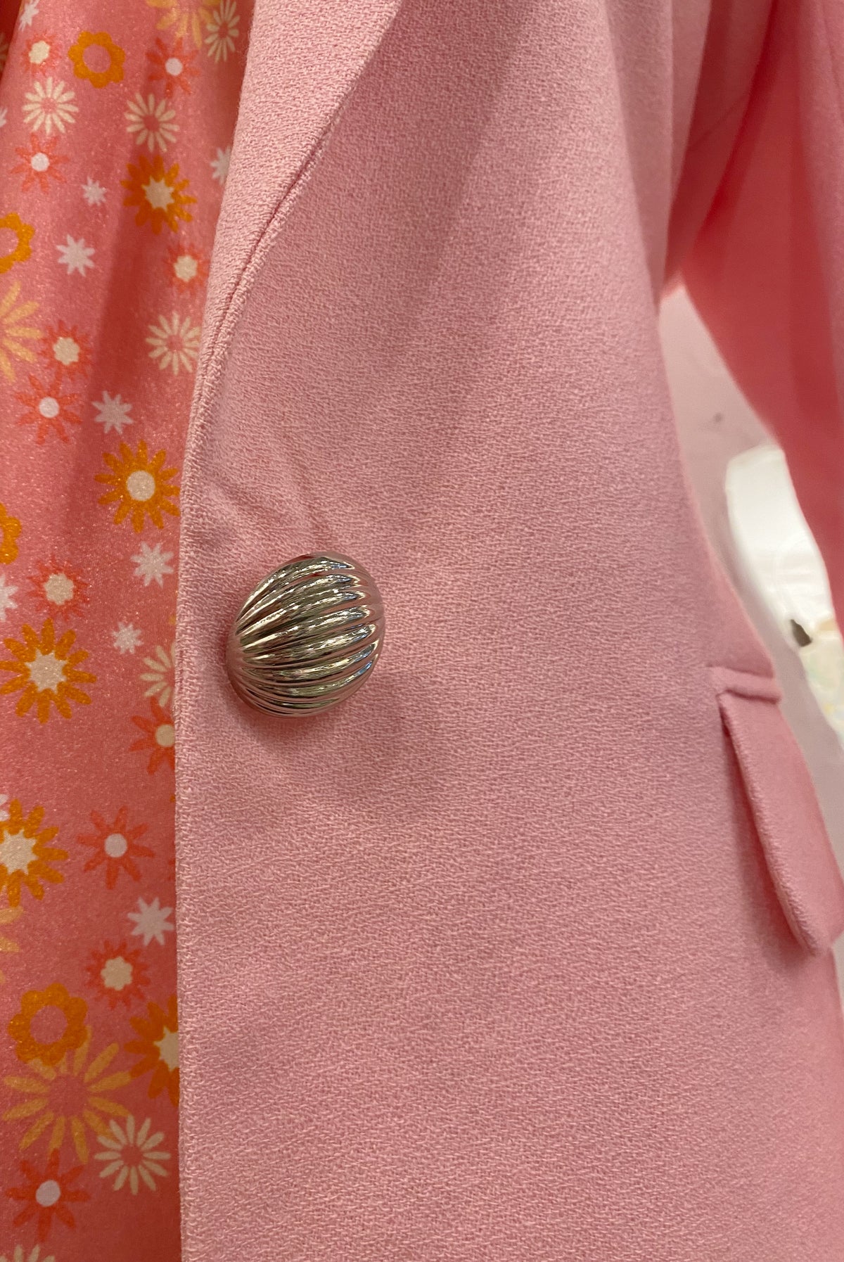 Pink Wool Blazer with Shoulder Pads