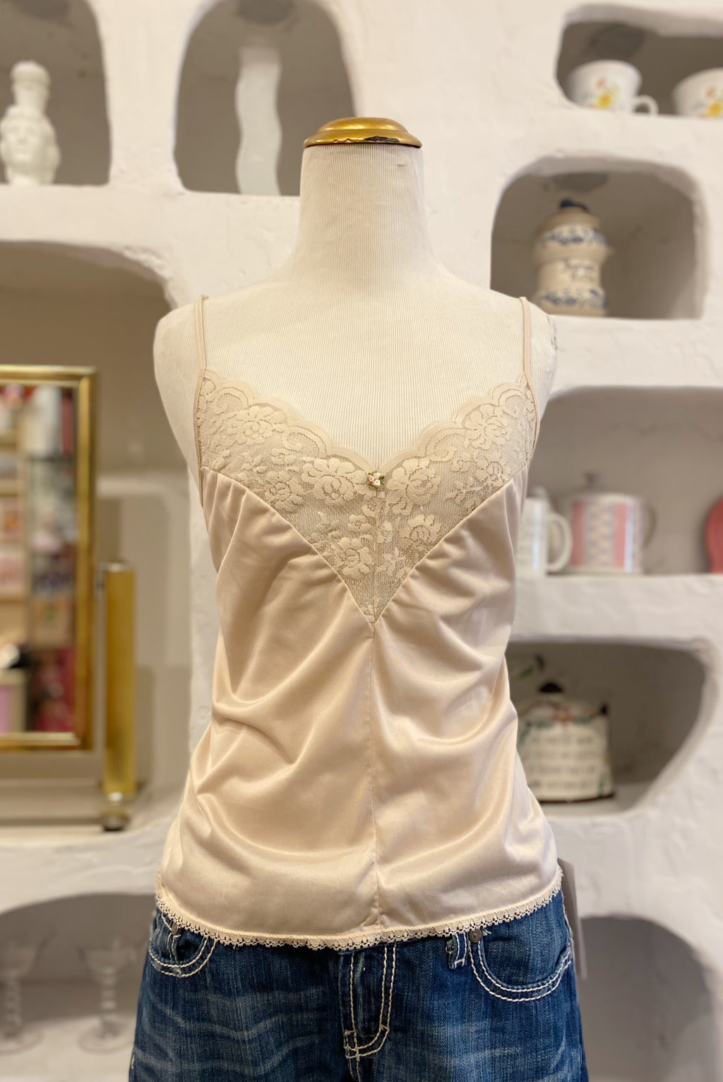 Beige Satin & Lace Camisole