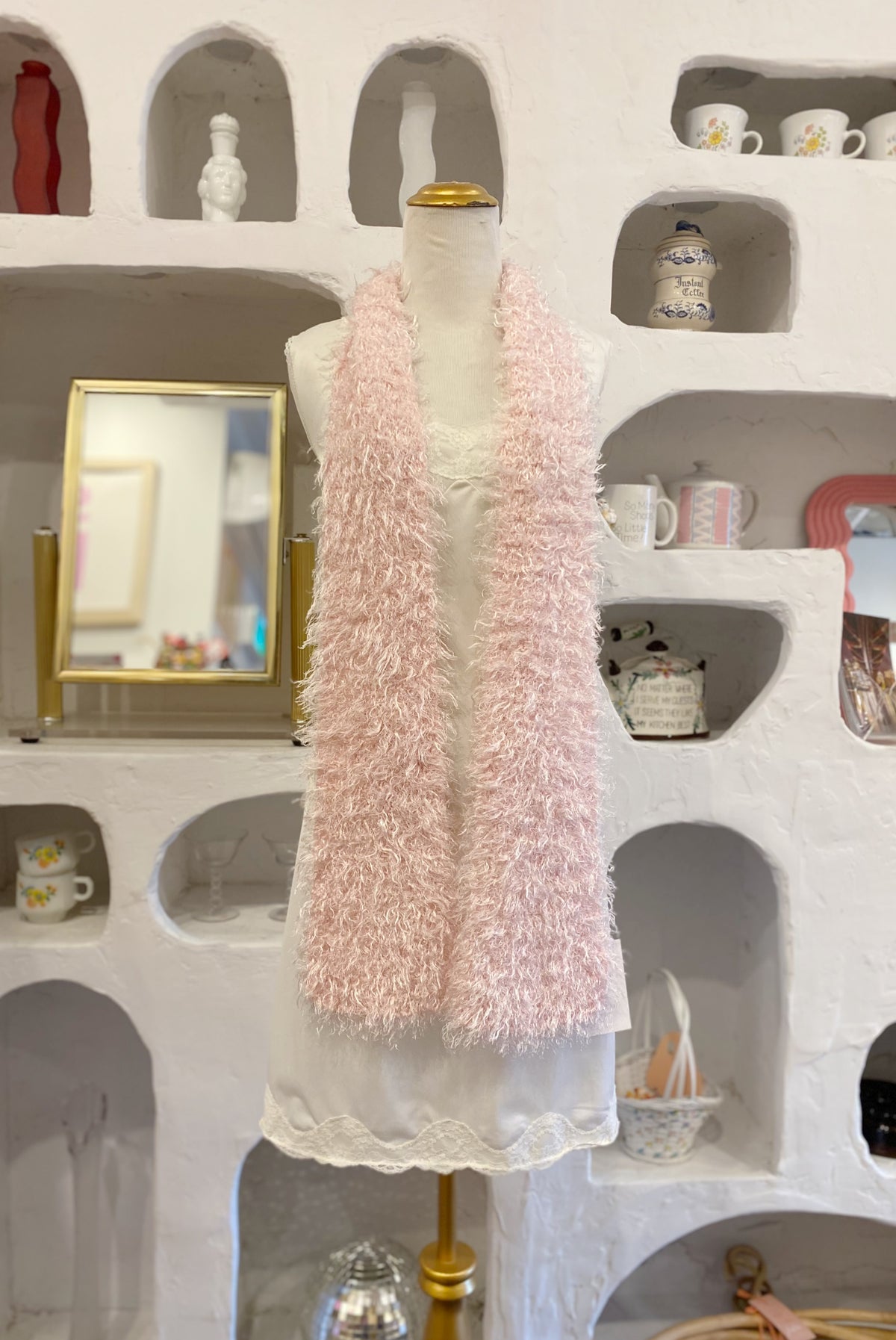 Pink Fuzzy Eyelash Knit Scarf
