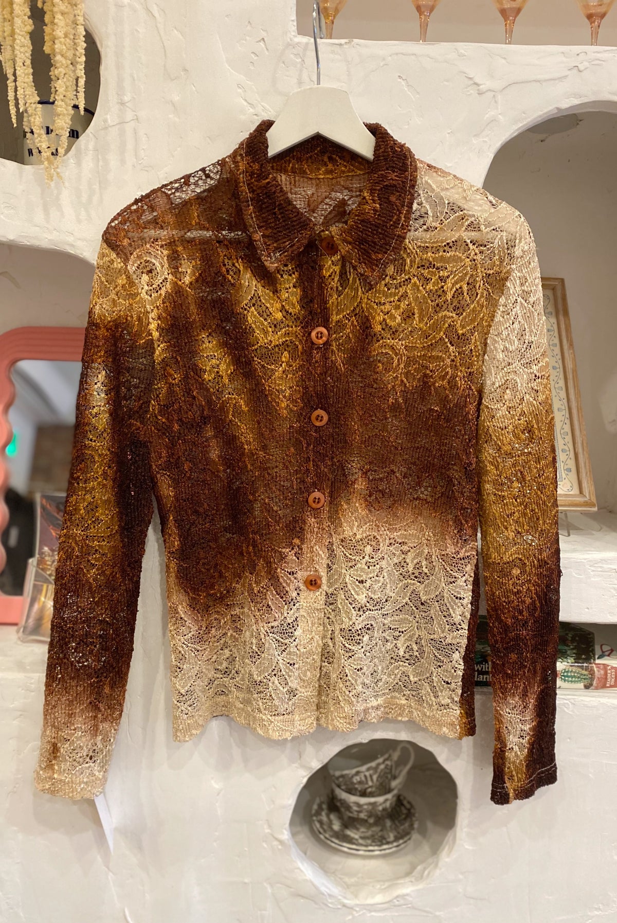 Ombré Sheer Lace Button Up