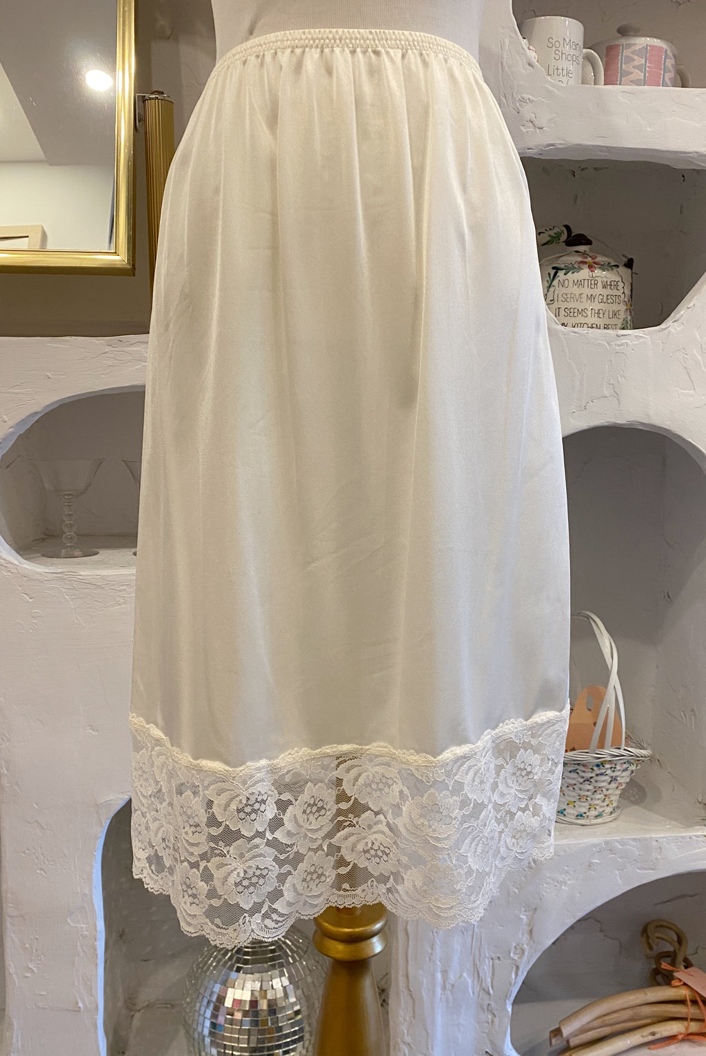 Ivory Nylon & Lace Slip Skirt