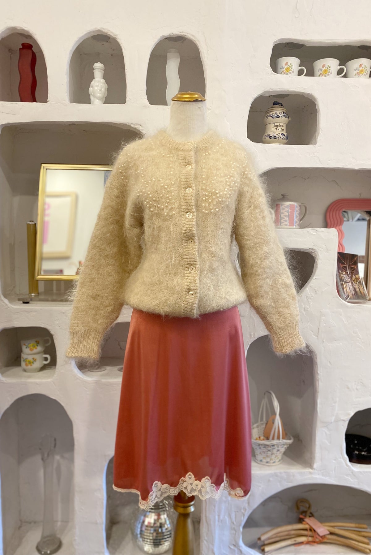 Cream Beaded Mohair Cardigan