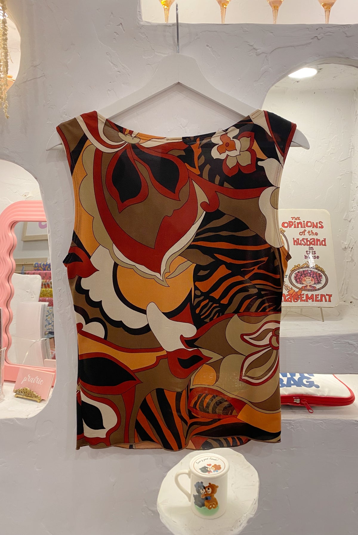Abstract Floral Y2K Cowl Neck Top