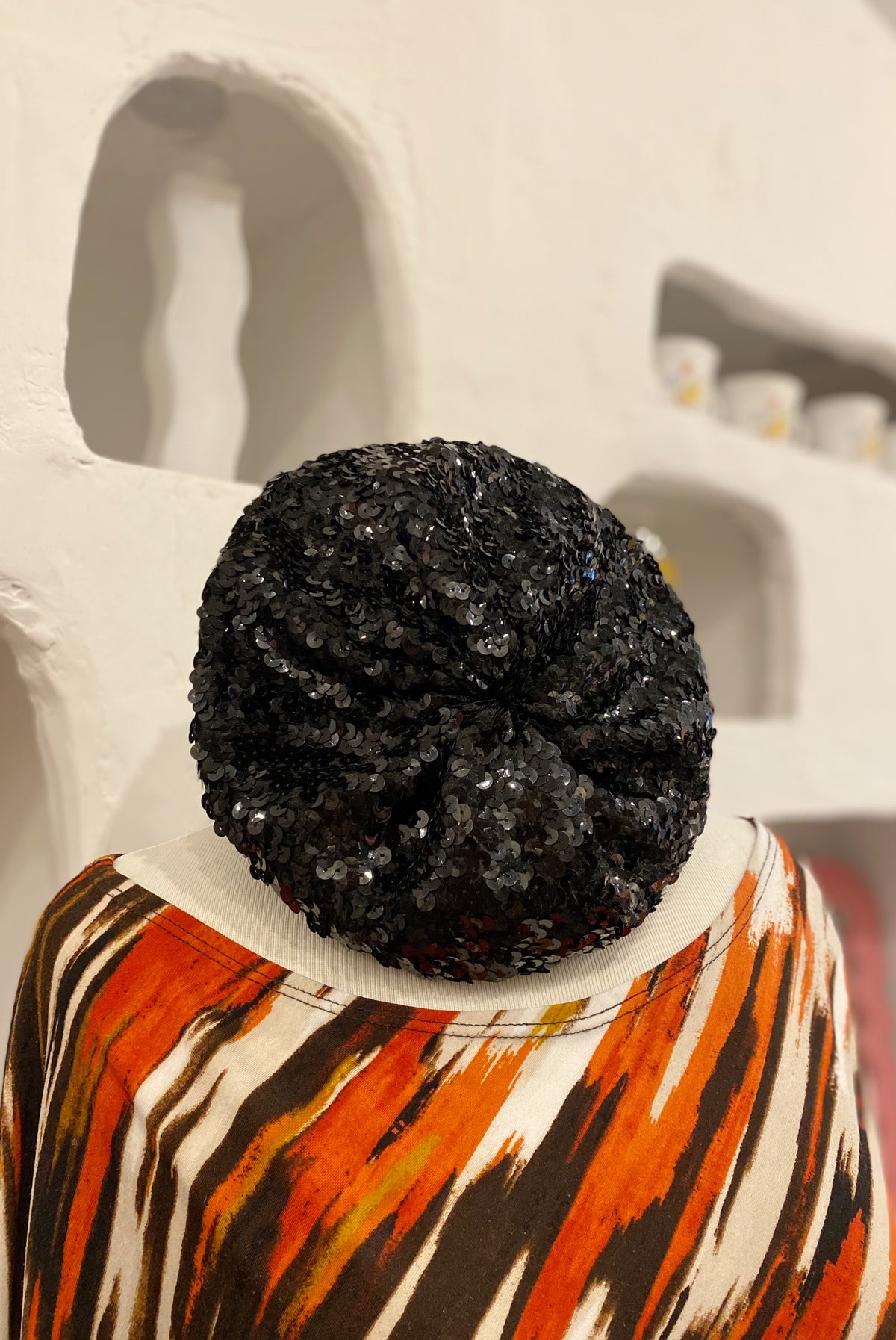Slouchy Black Sequin Beret